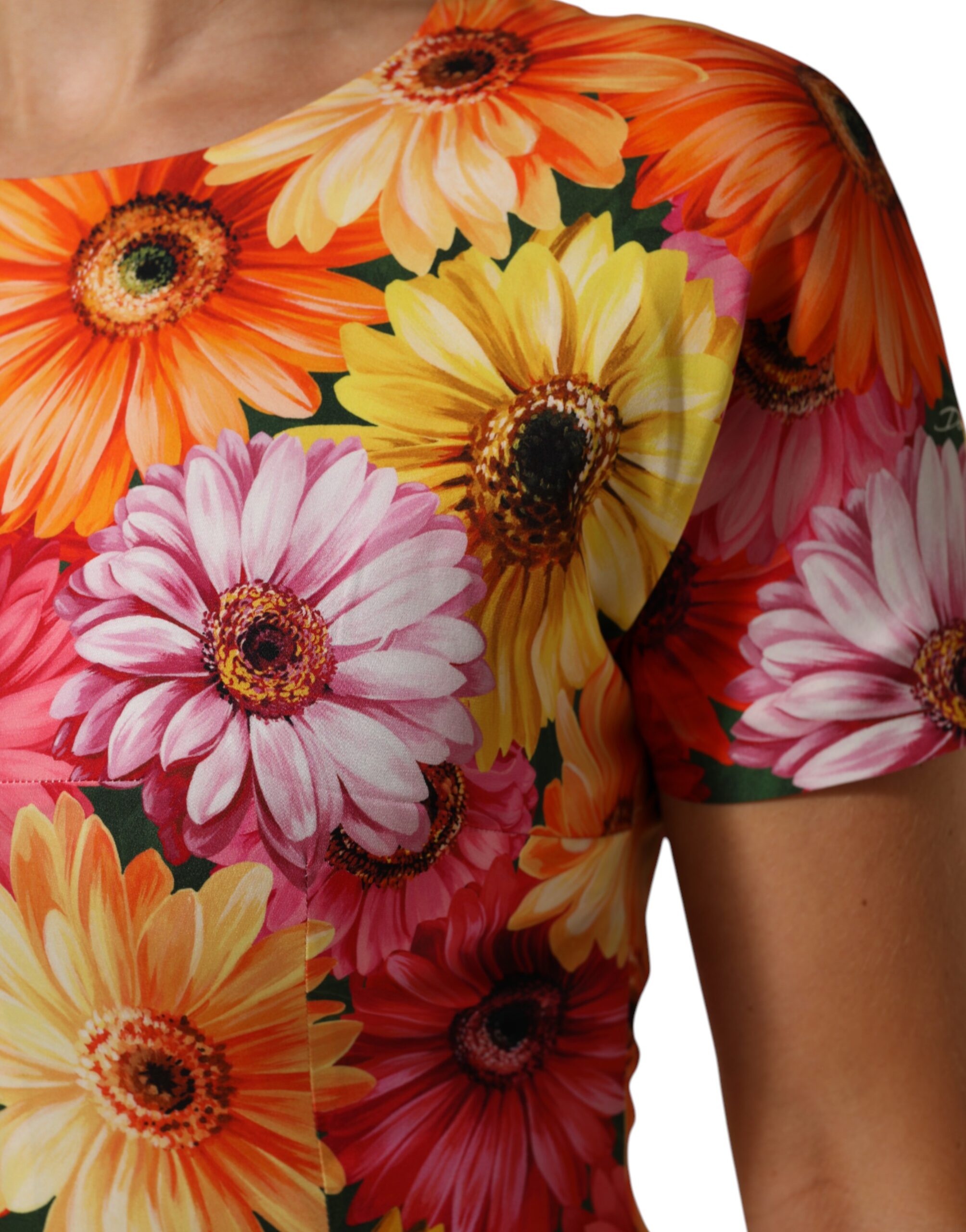 Dolce & Gabbana Multicolor Floral Print SilkSheath Midi Dress - Image 6