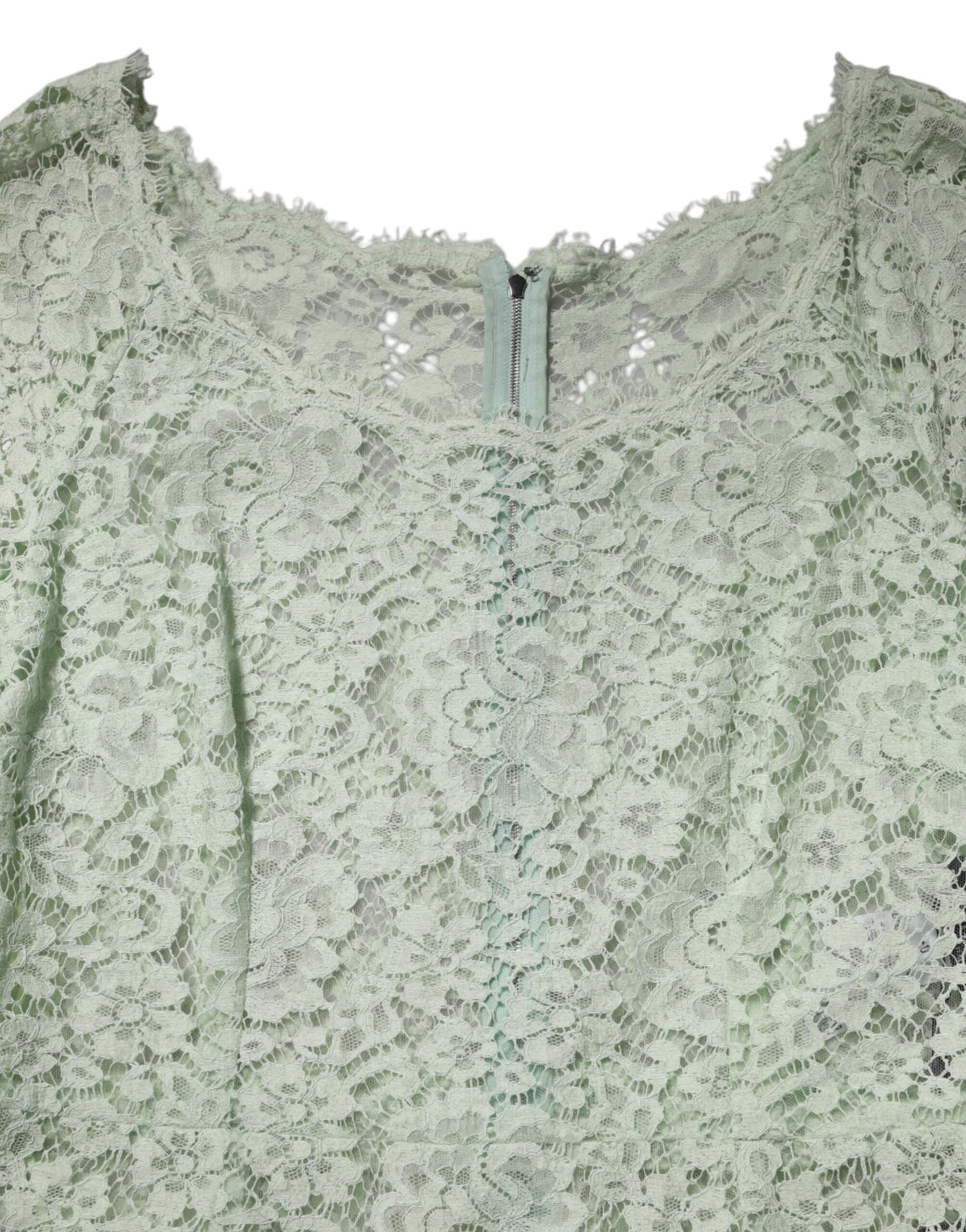 Dolce & Gabbana Mint Green Floral Lace Trim Midi Dress - Image 7