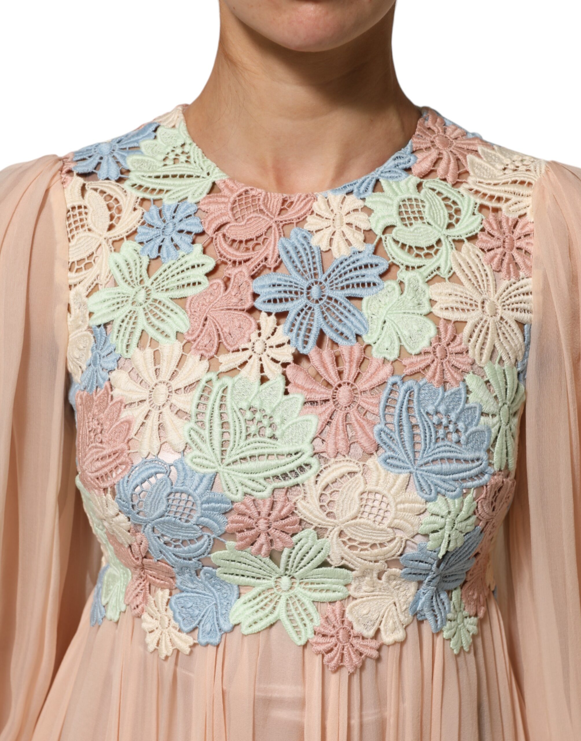 Dolce & Gabbana Pink Floral Embroidery Pleated A-line Dress - Image 5