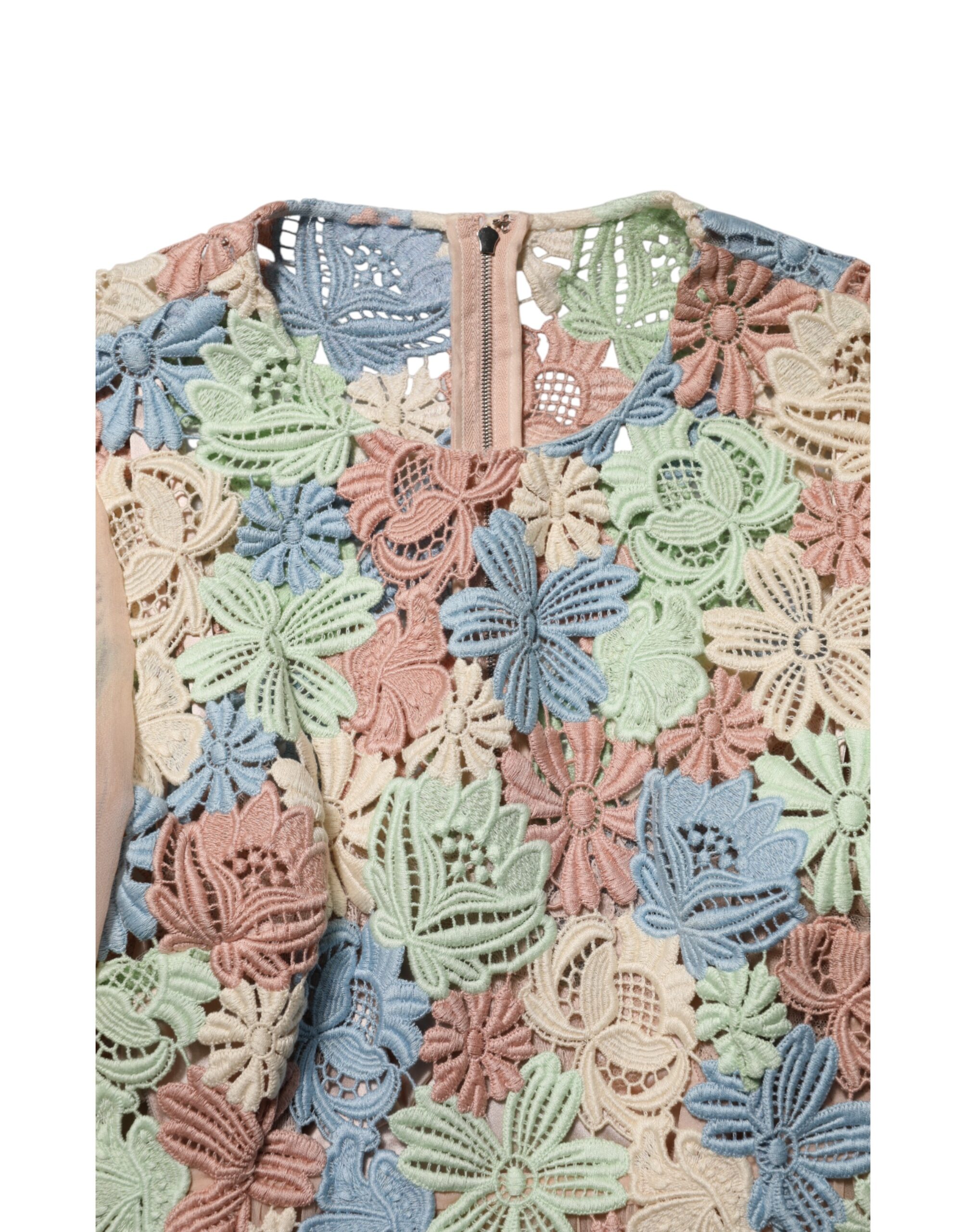 Dolce & Gabbana Pink Floral Embroidery Pleated A-line Dress - Image 7