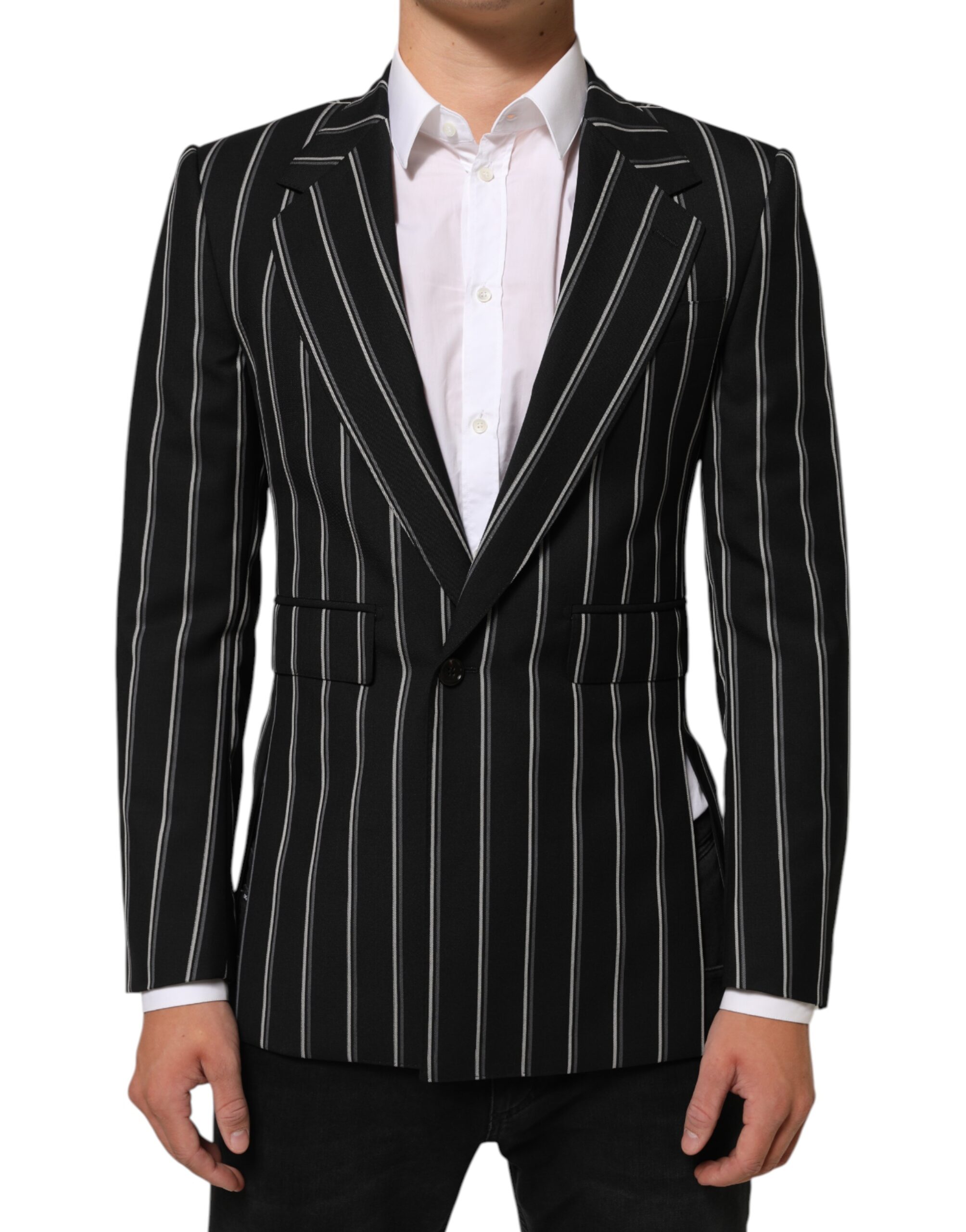 Dolce & Gabbana Black Stripes SICILIA 1 Button Suit Blazer - Image 2