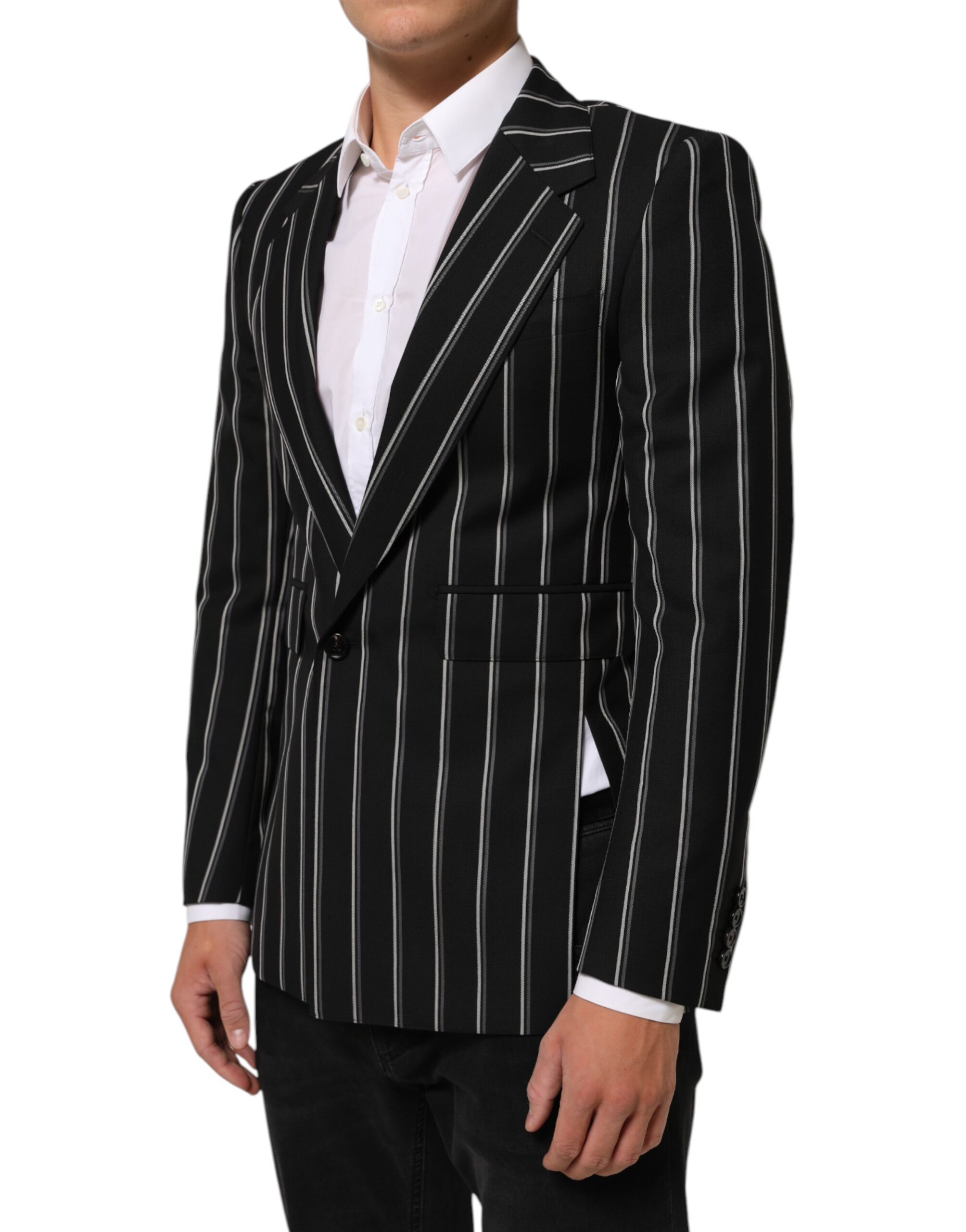 Dolce & Gabbana Black Stripes SICILIA 1 Button Suit Blazer - Image 3
