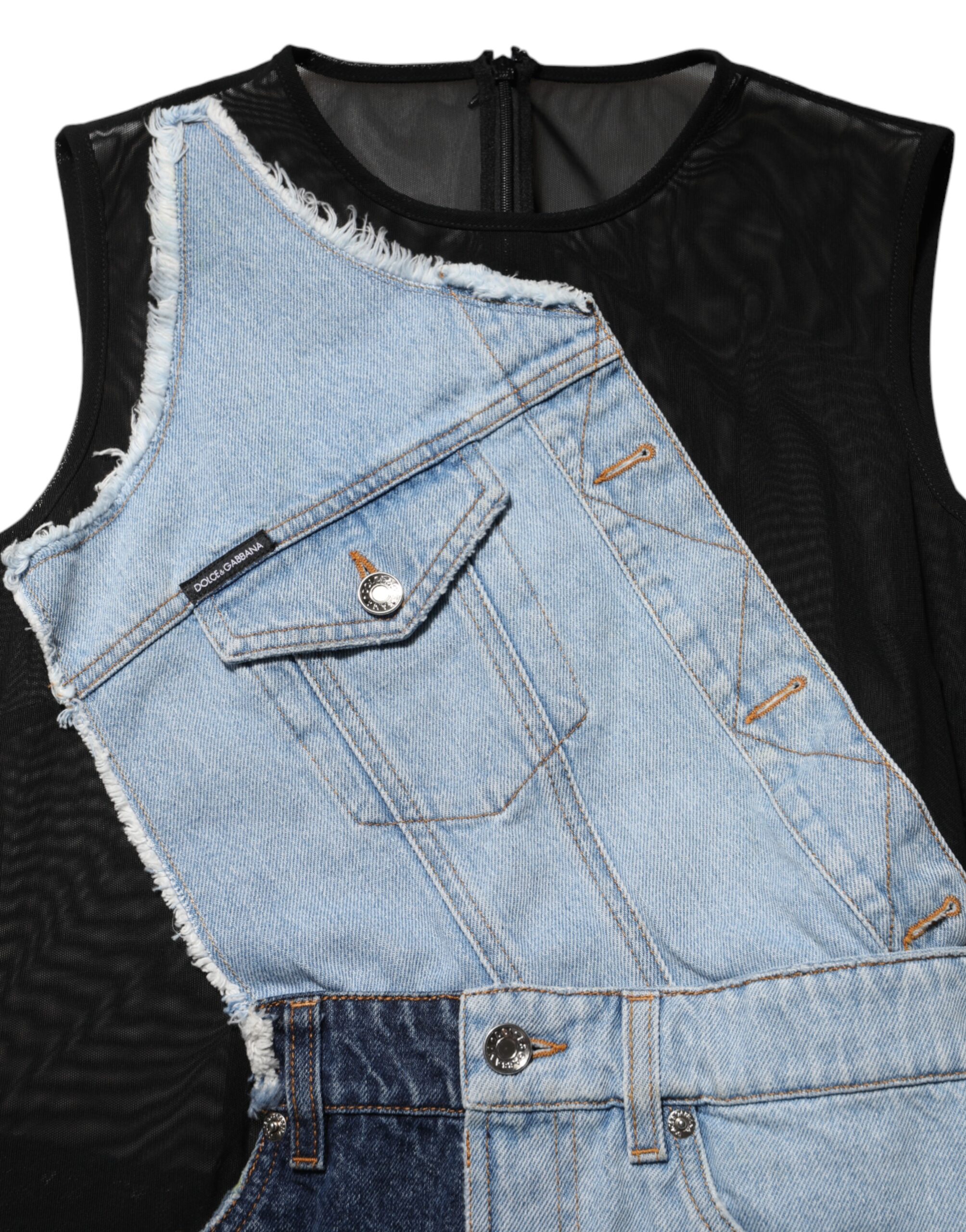 Dolce & Gabbana Blue Nylon Patchwork Denim Sheath Mini Dress - Image 8