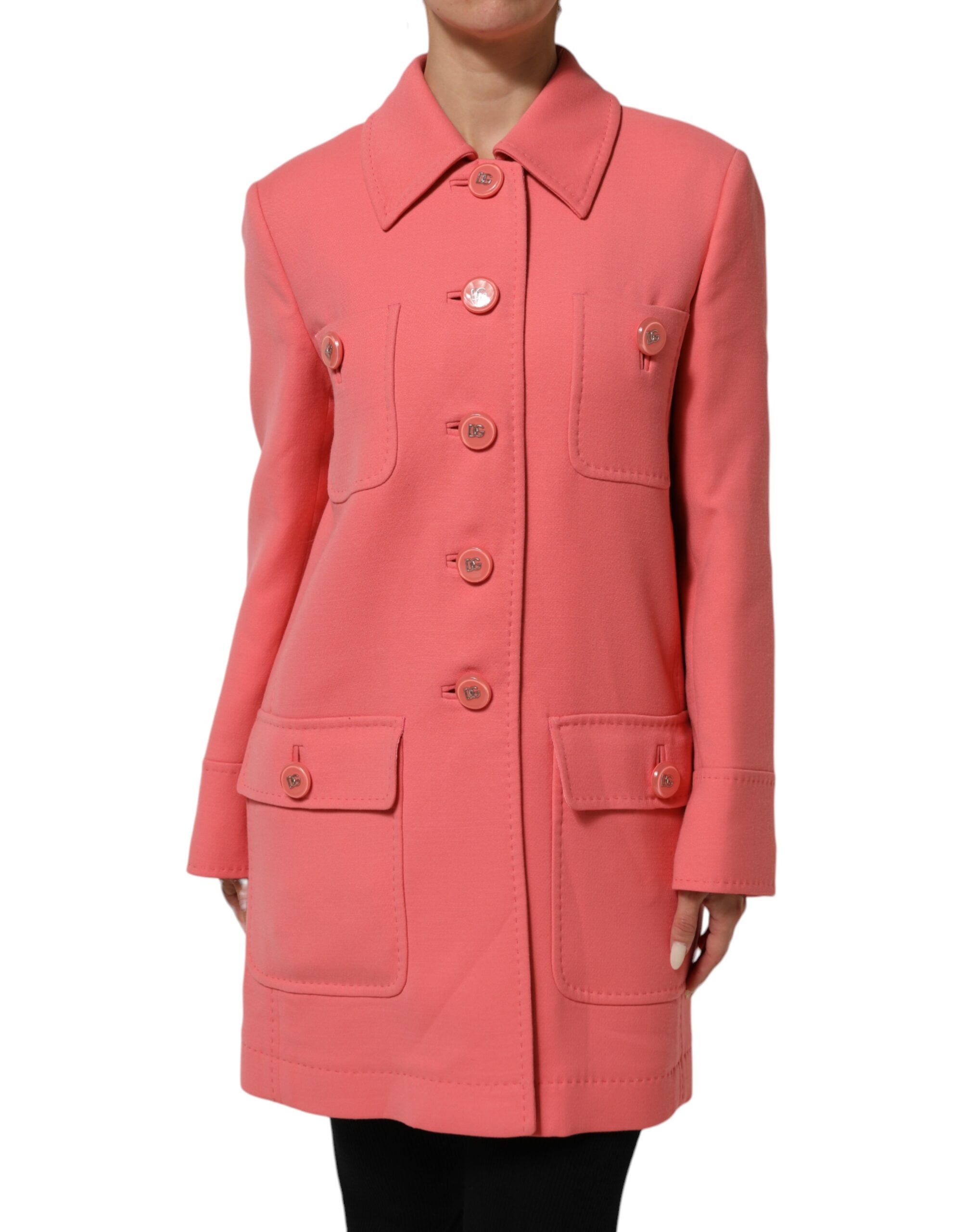 Dolce & Gabbana Pink Buttoned Down Trench Coat Jacket - Image 2