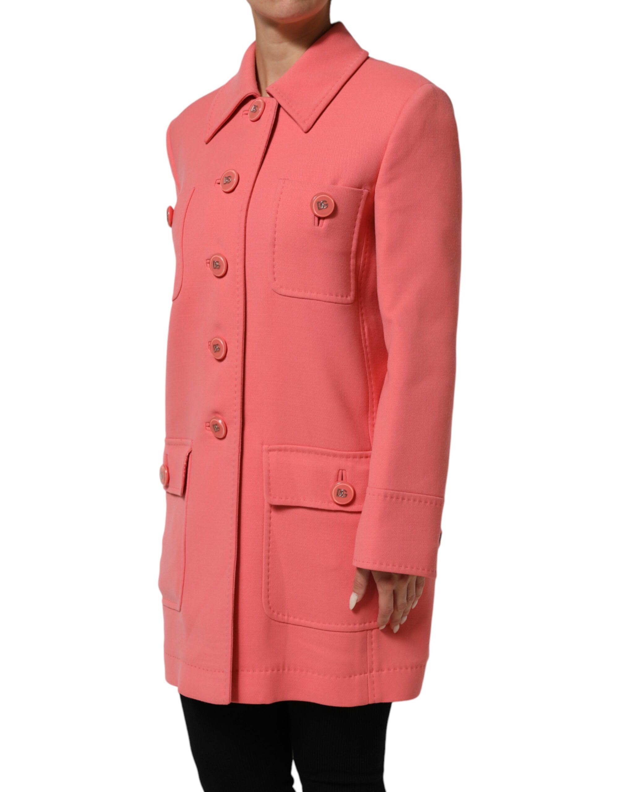 Dolce & Gabbana Pink Buttoned Down Trench Coat Jacket - Image 3