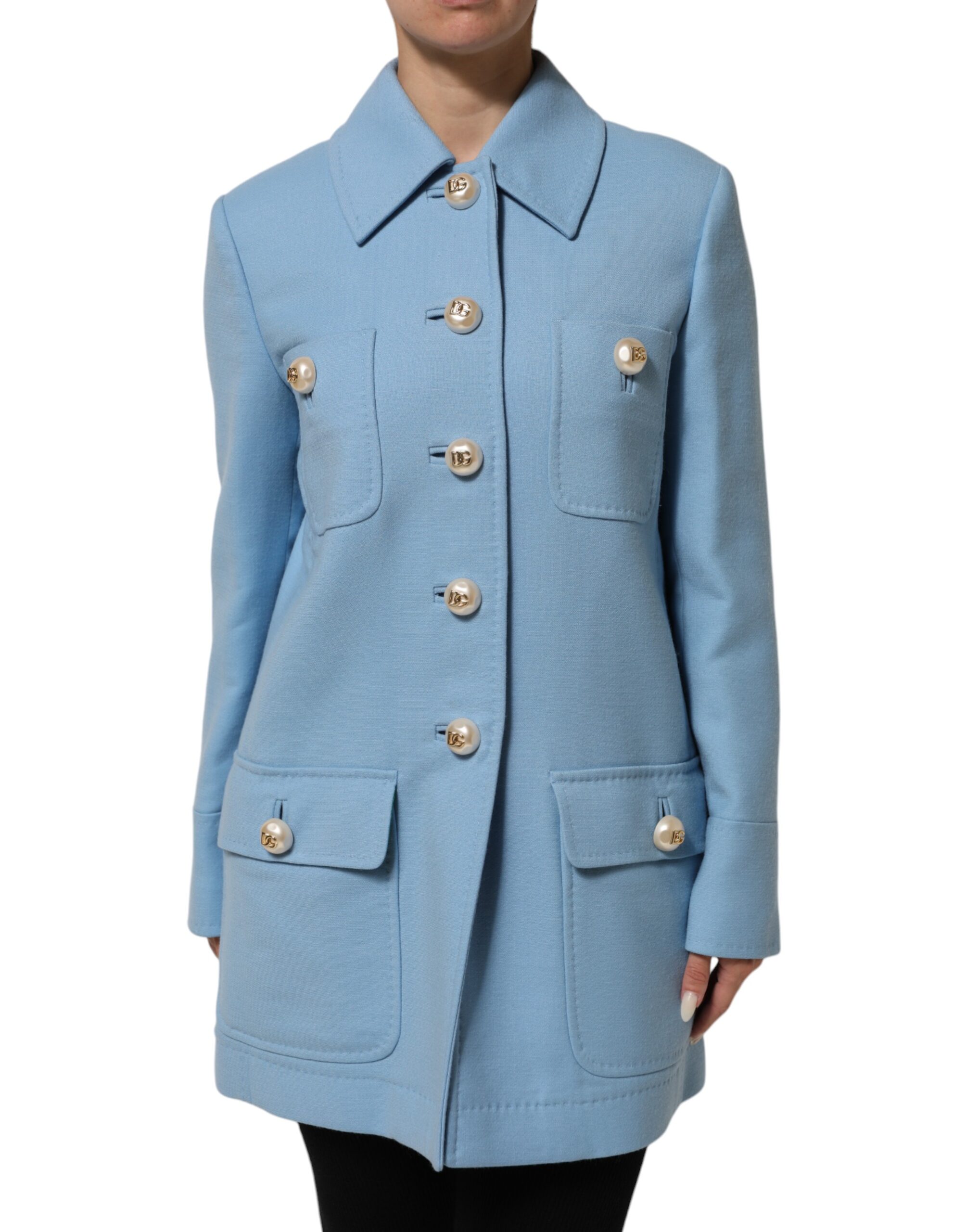 Dolce & Gabbana Blue Buttoned Down Trench Coat Jacket - Image 2