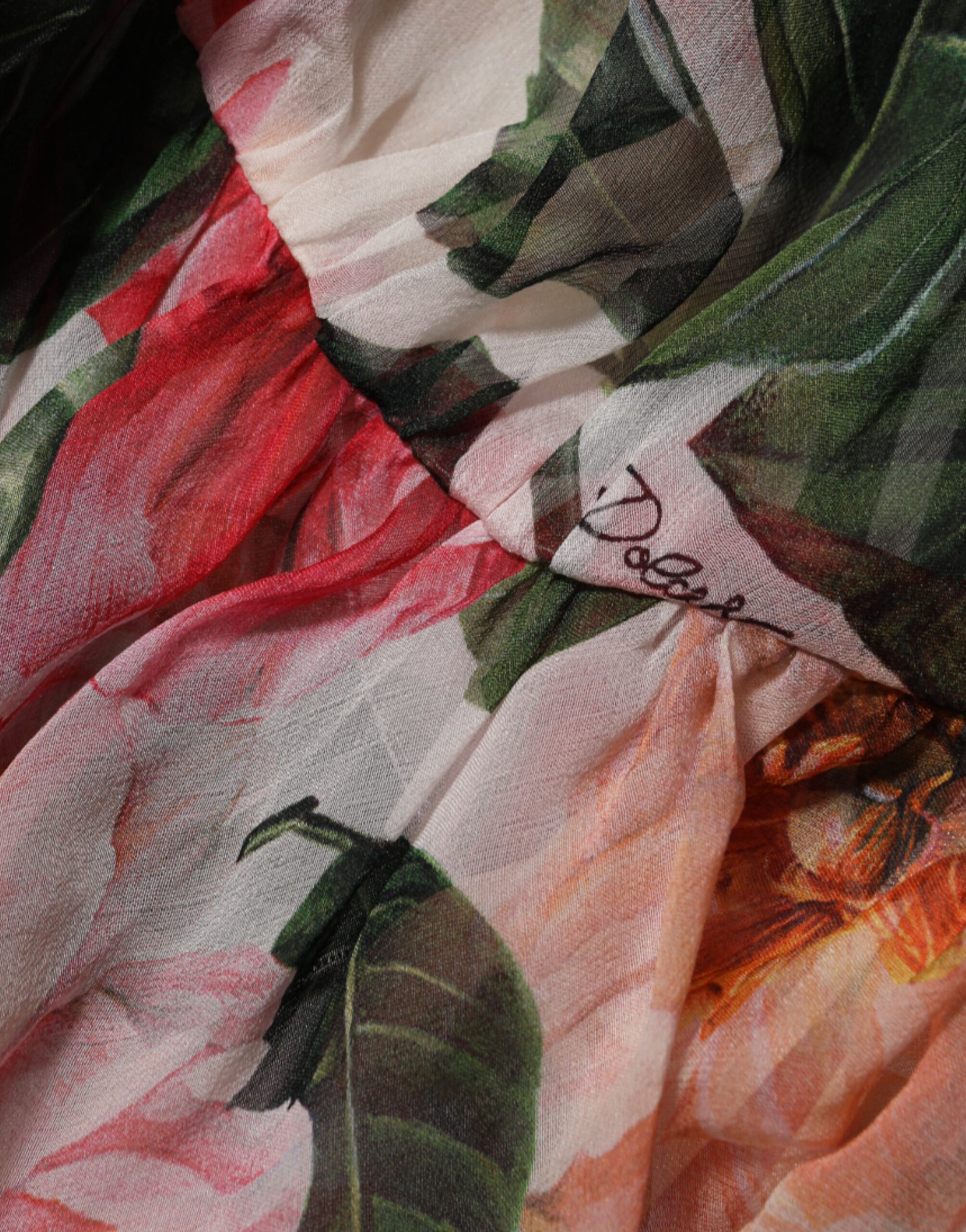 Dolce & Gabbana Pink Camellias Printed Silk V-neck Blouse Top - Image 8