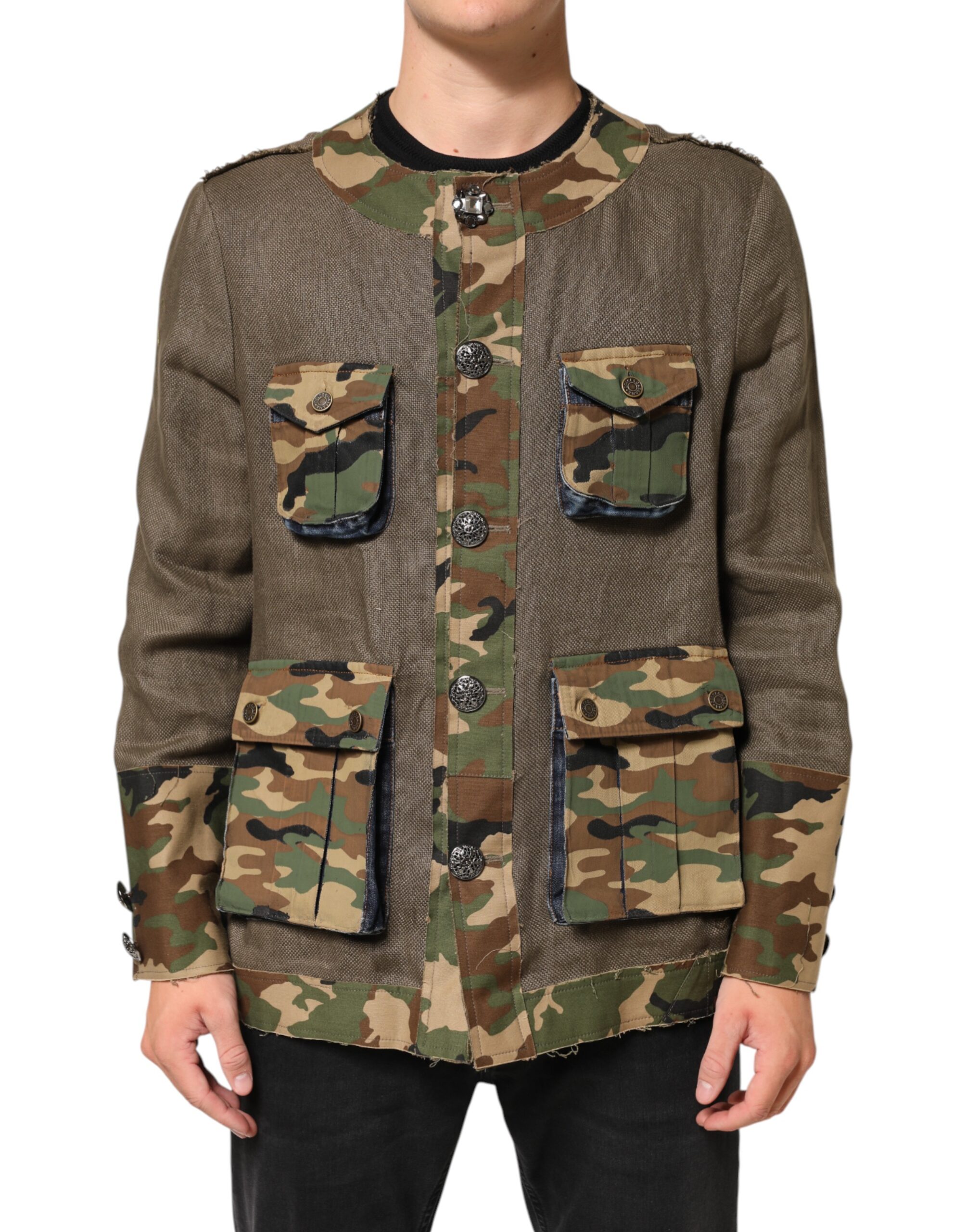 Dolce & Gabbana Brown Camouflage Linen Button Down Jacket - Image 2