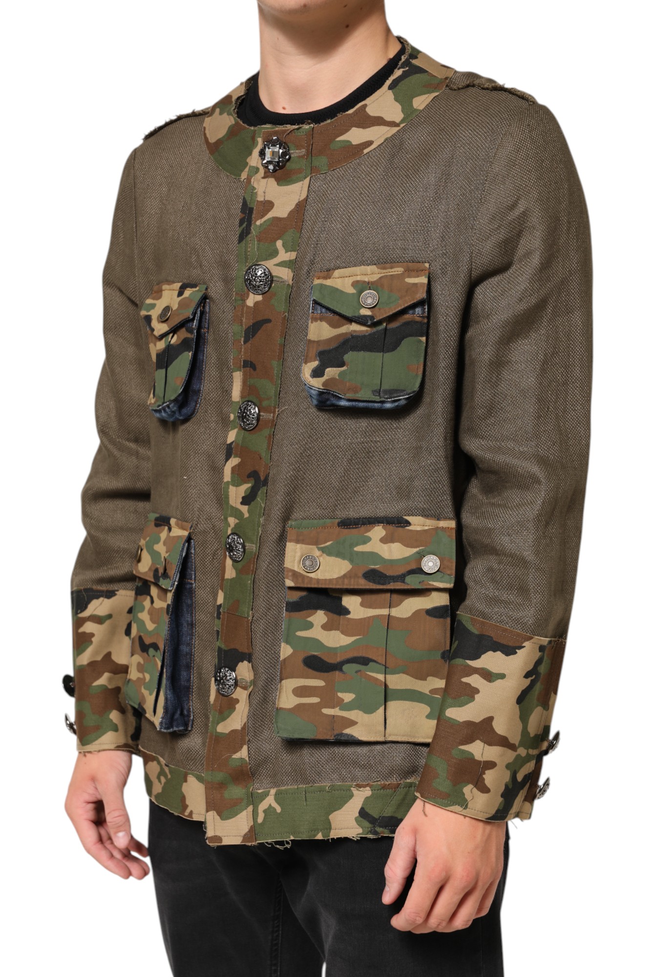 Dolce & Gabbana Brown Camouflage Linen Button Down Jacket - Image 3