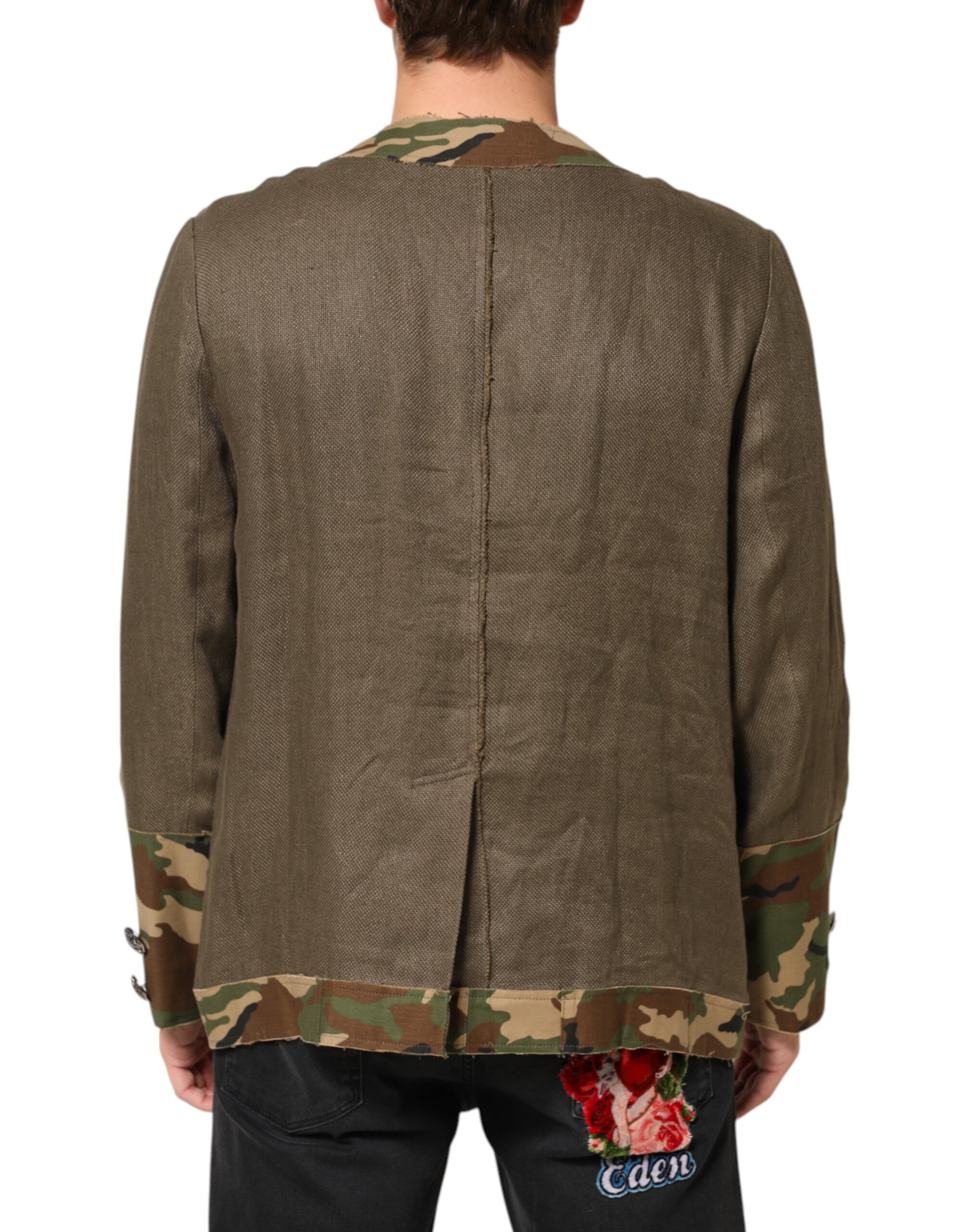 Dolce & Gabbana Brown Camouflage Linen Button Down Jacket - Image 4