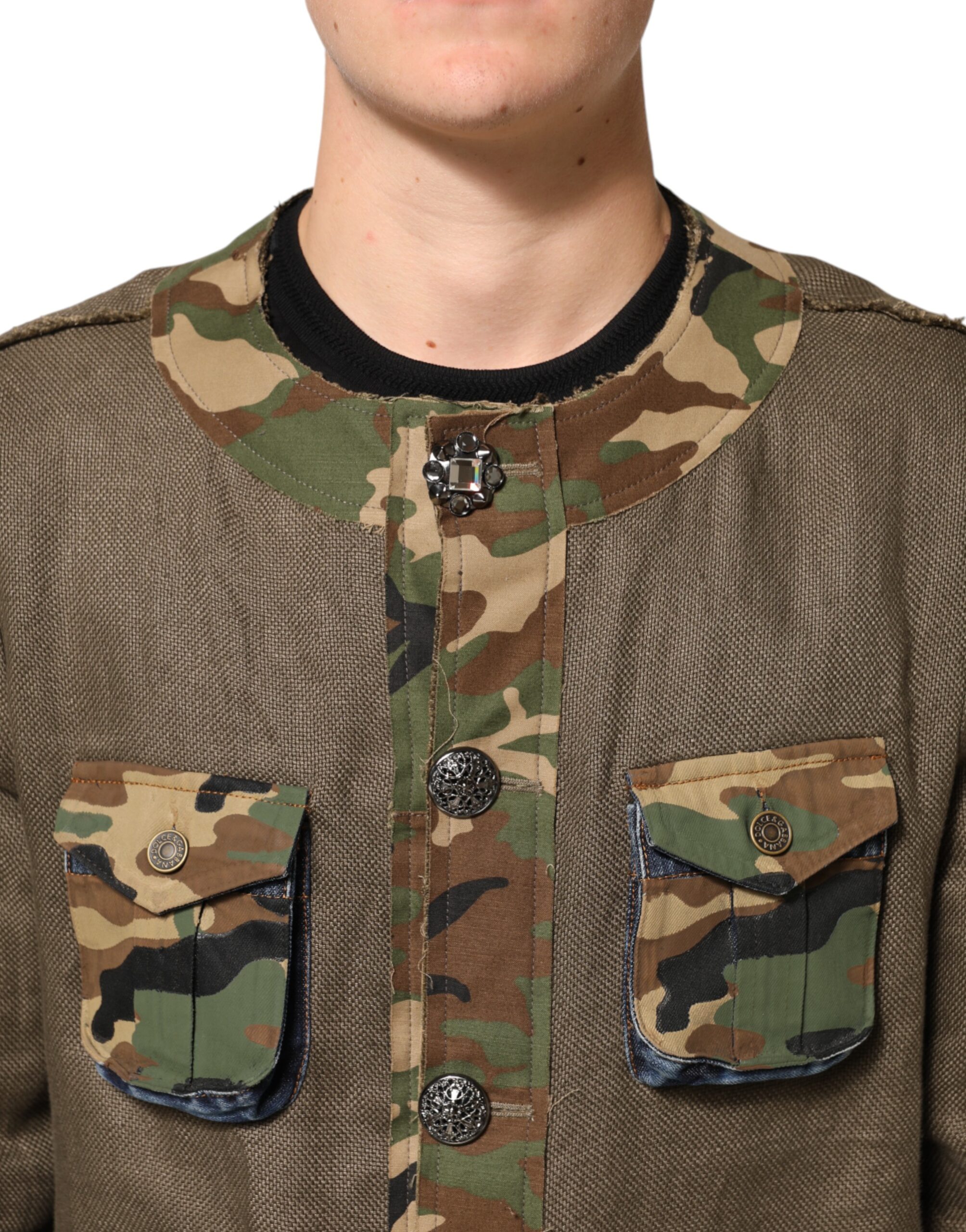 Dolce & Gabbana Brown Camouflage Linen Button Down Jacket - Image 5