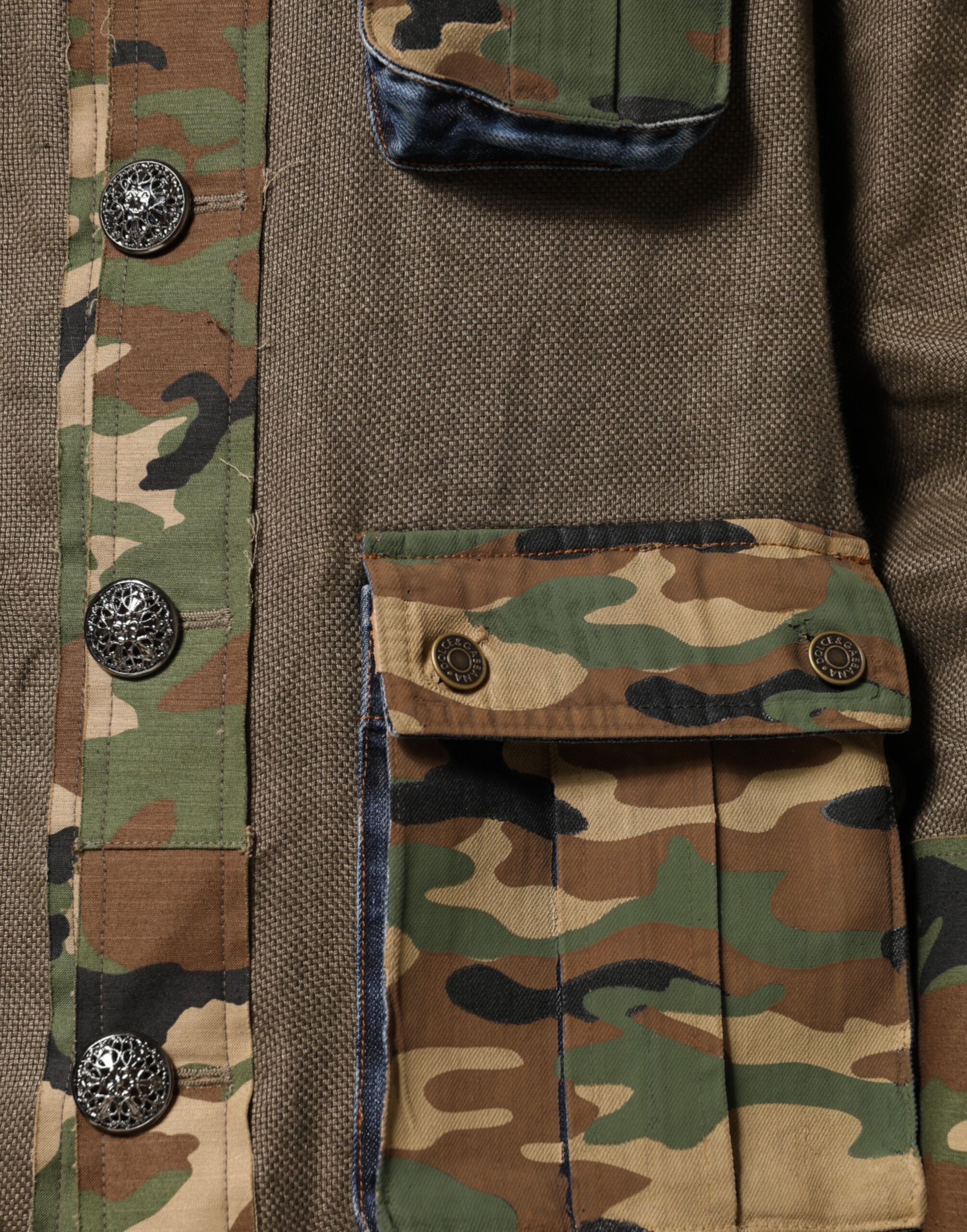 Dolce & Gabbana Brown Camouflage Linen Button Down Jacket - Image 7