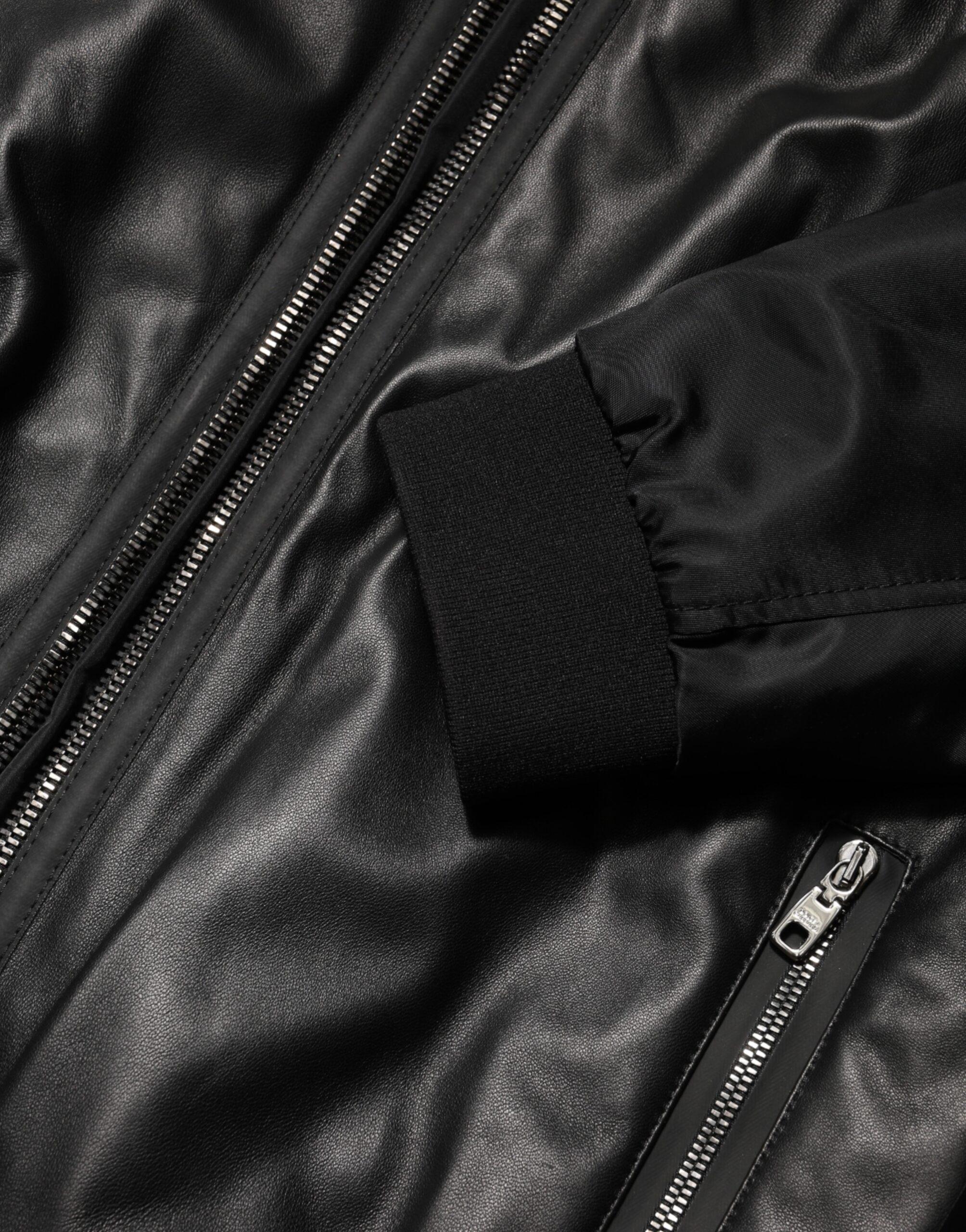 Dolce & Gabbana Black Leather Nylon FullZip Blouson Jacket - Image 8