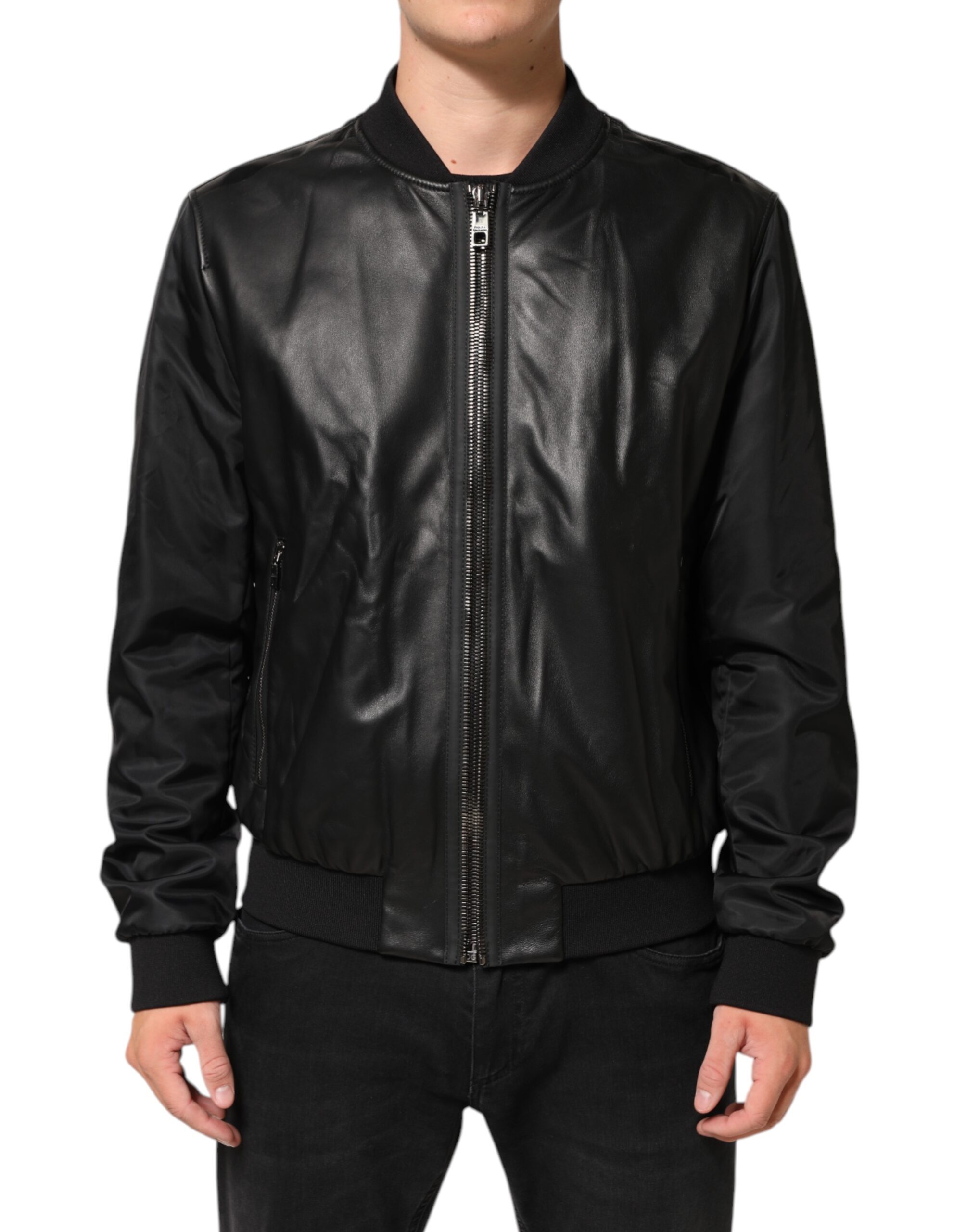 Dolce & Gabbana Black Leather Nylon FullZip Blouson Jacket - Image 2