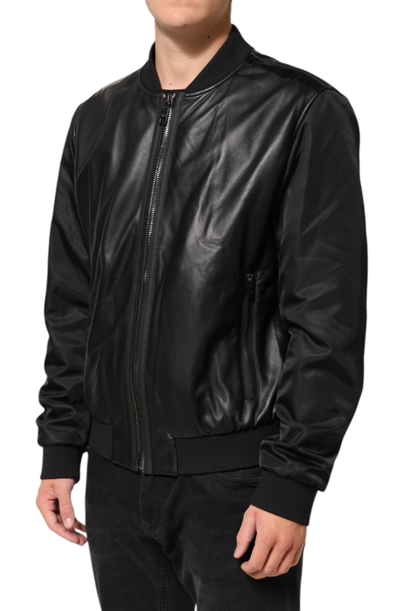 Dolce & Gabbana Black Leather Nylon FullZip Blouson Jacket - Image 3