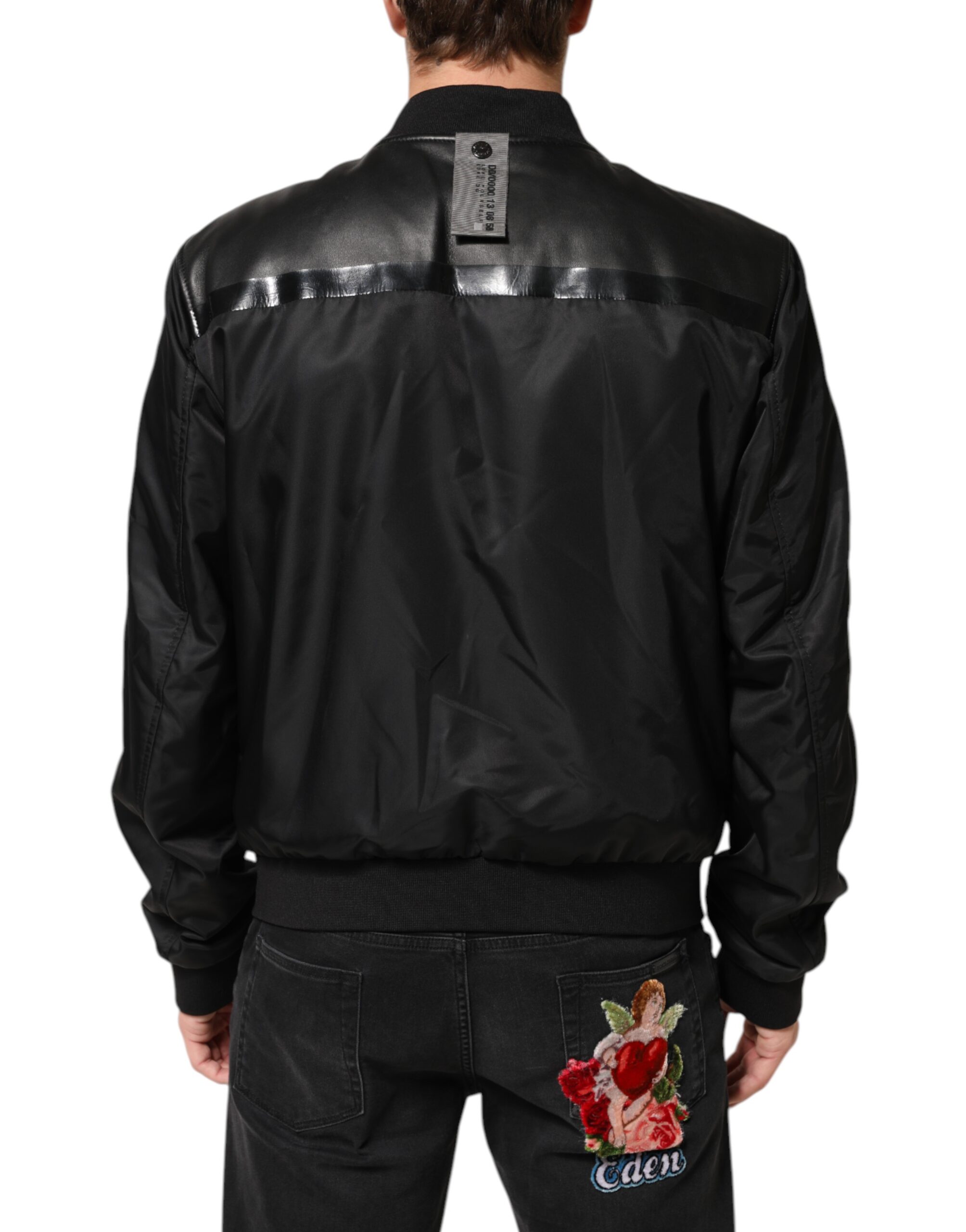 Dolce & Gabbana Black Leather Nylon FullZip Blouson Jacket - Image 4