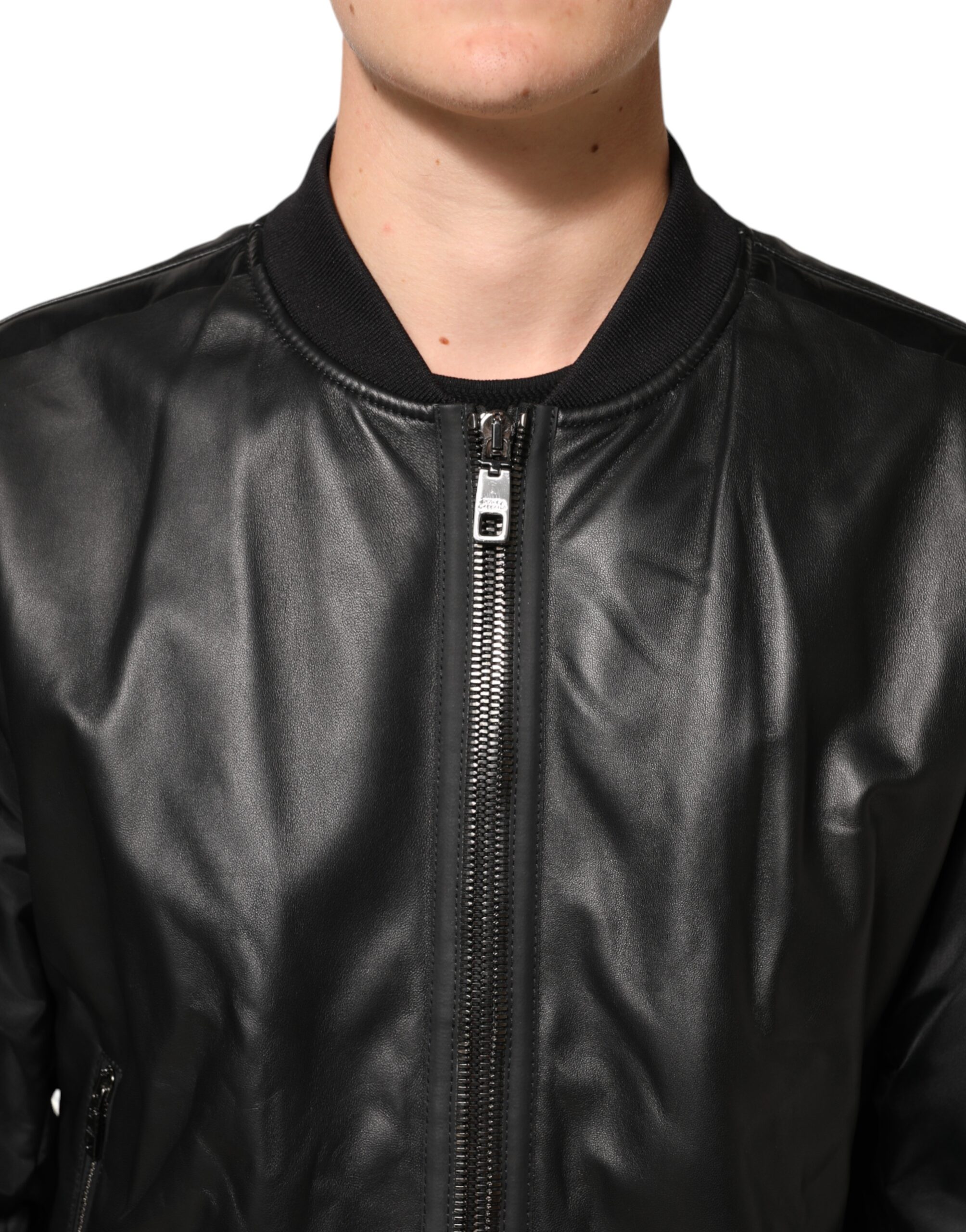 Dolce & Gabbana Black Leather Nylon FullZip Blouson Jacket - Image 5