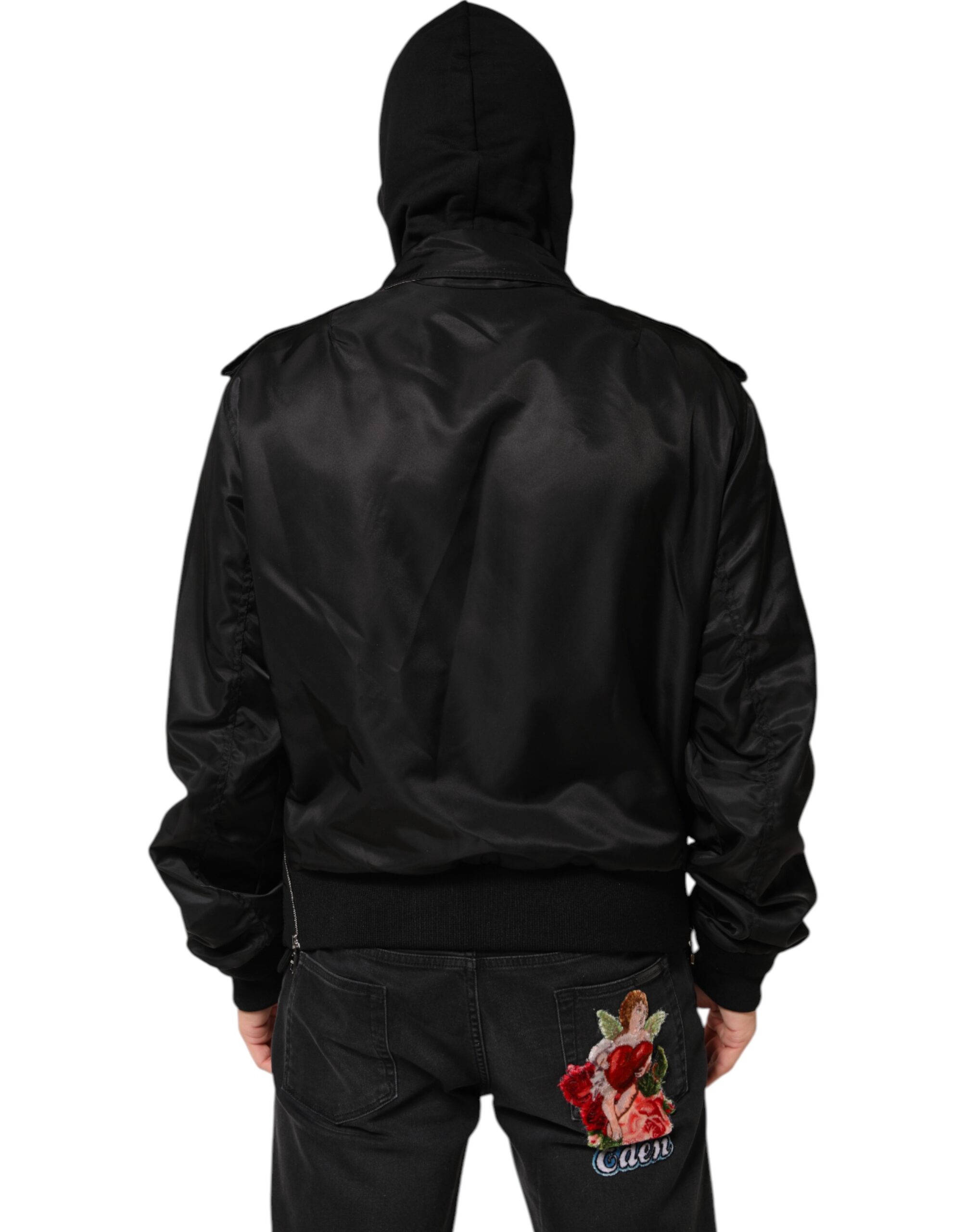 Dolce & Gabbana Black Cotton Hooded Full Zip Bomber Jacket - Image 4