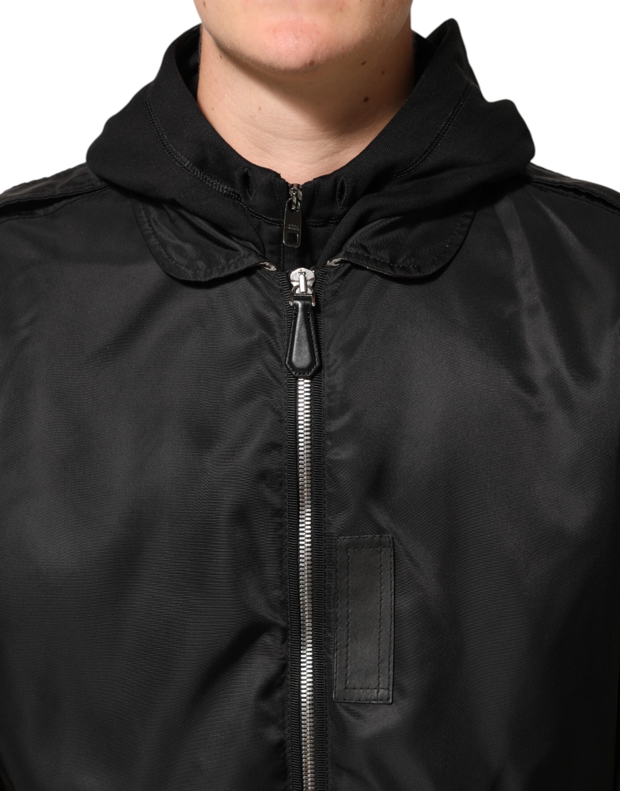 Dolce & Gabbana Black Cotton Hooded Full Zip Bomber Jacket - Image 5