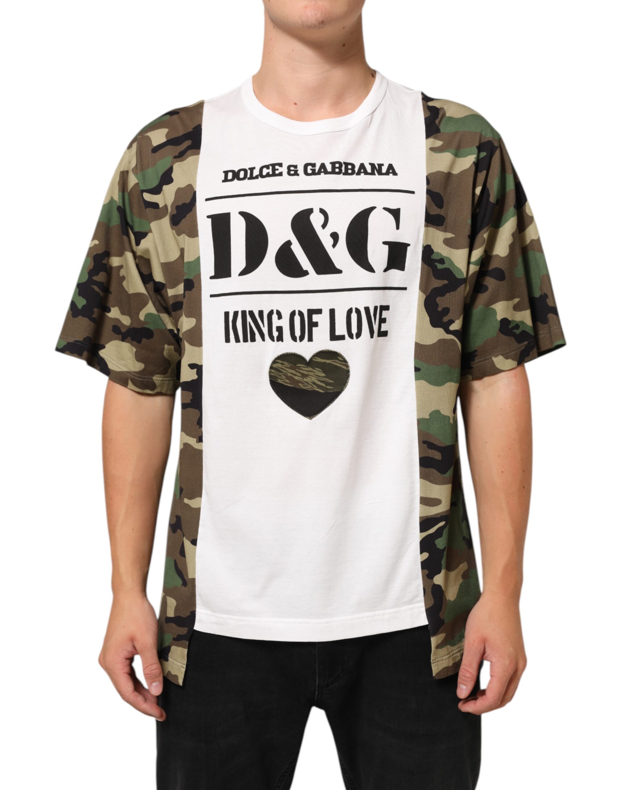 Dolce & Gabbana White Logo Camouflage Crew Neck Men T-shirt - Image 2