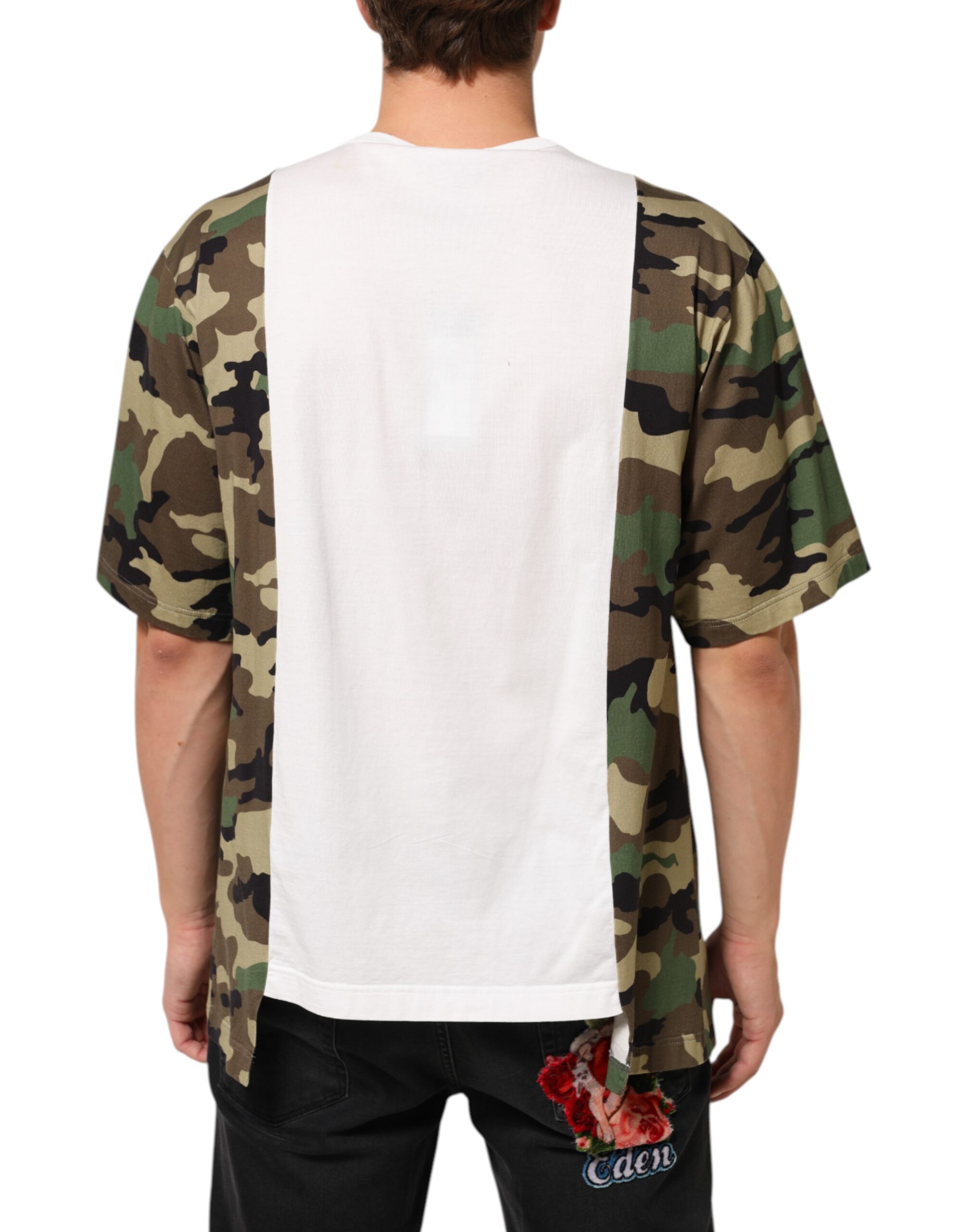 Dolce & Gabbana White Logo Camouflage Crew Neck Men T-shirt - Image 4