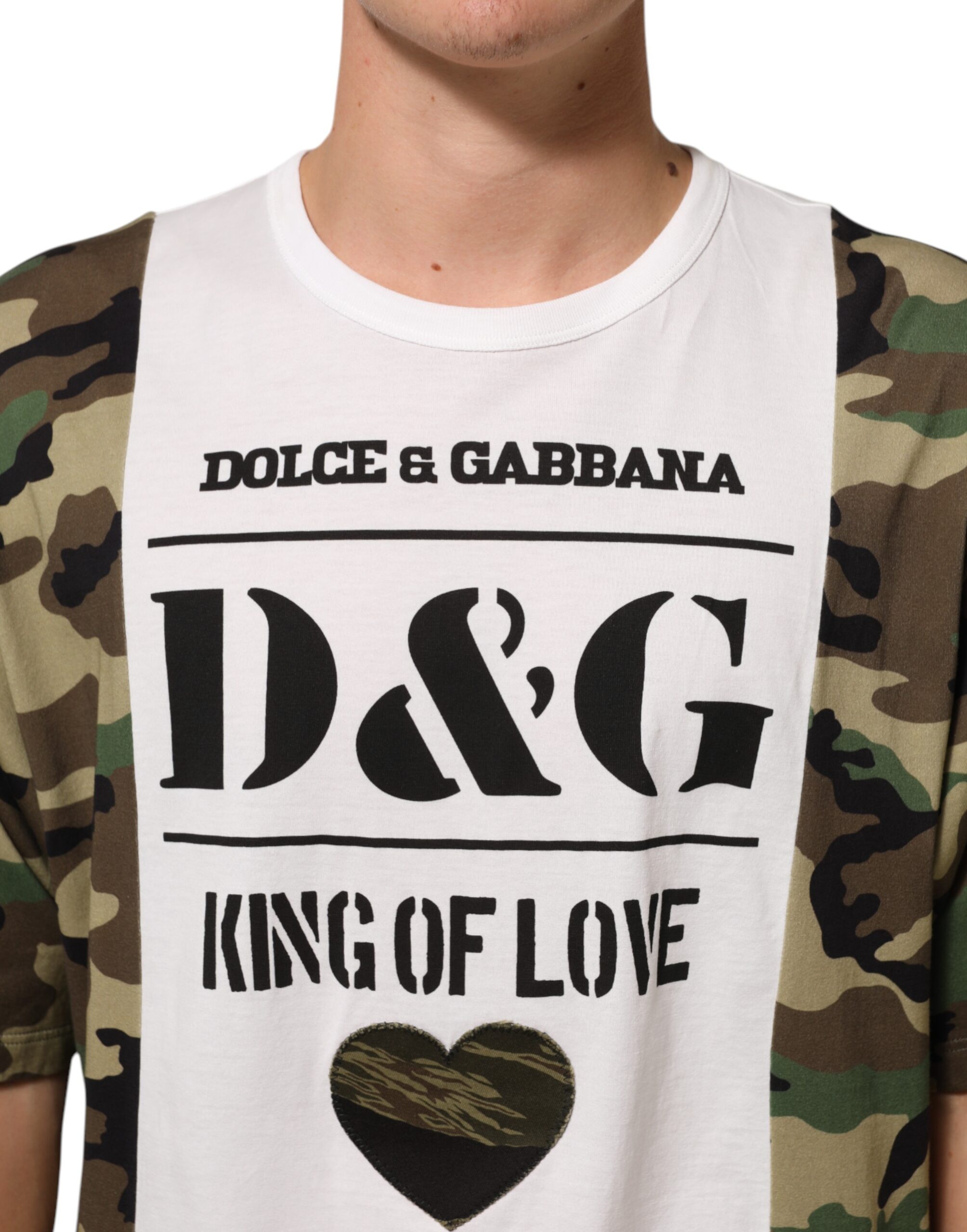 Dolce & Gabbana White Logo Camouflage Crew Neck Men T-shirt - Image 5