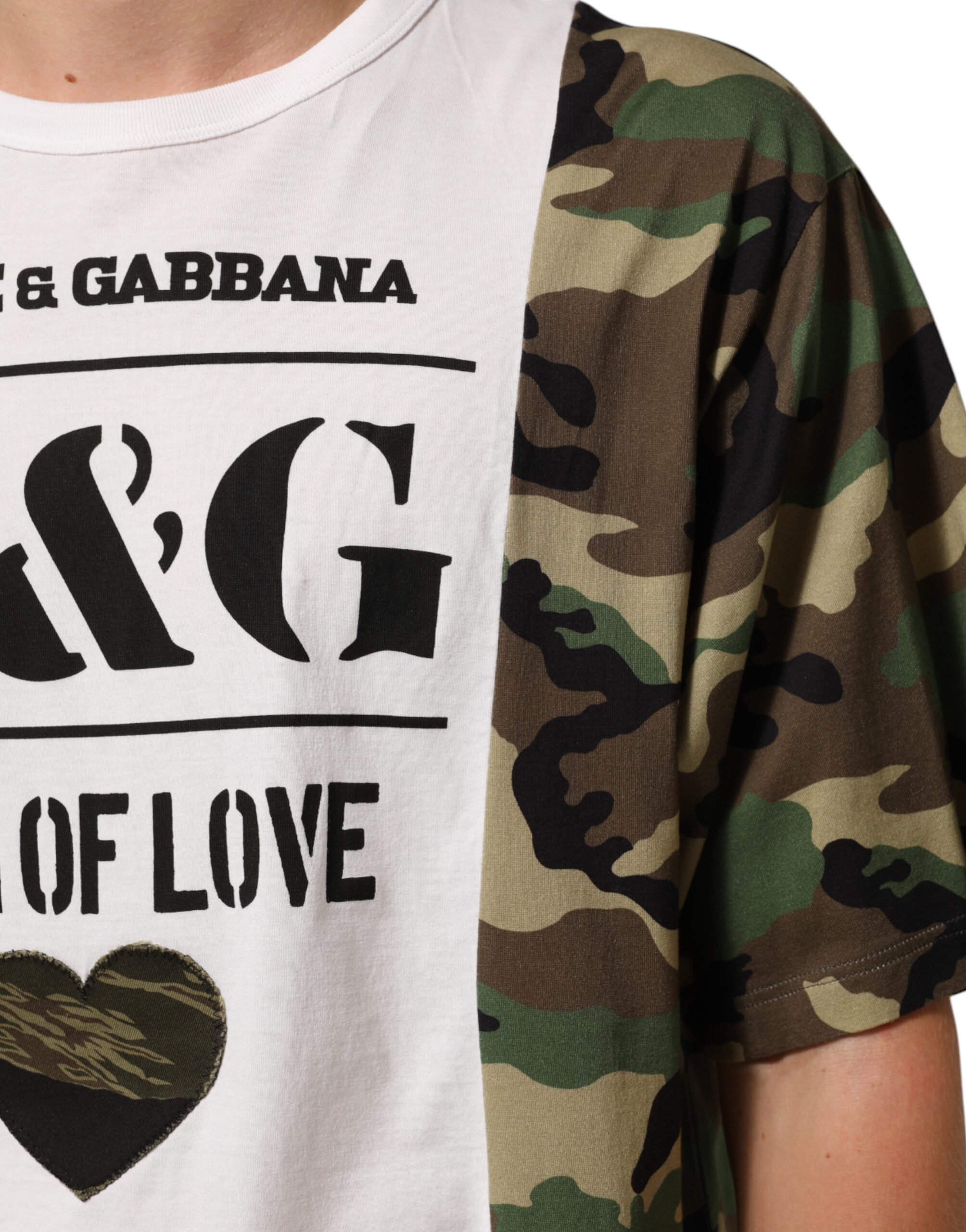 Dolce & Gabbana White Logo Camouflage Crew Neck Men T-shirt - Image 6