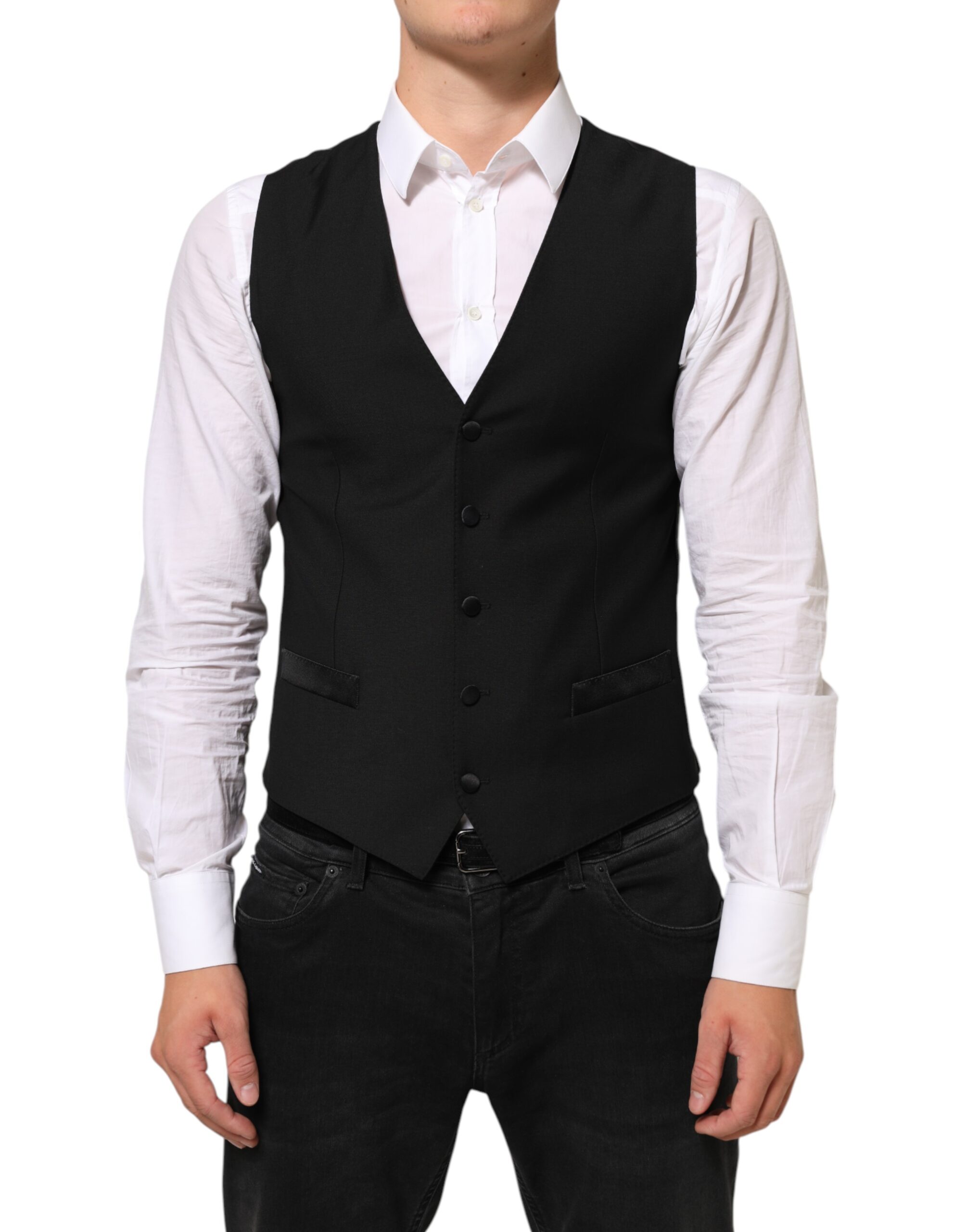 Dolce & Gabbana Black Wool Dress Formal Men Waistcoat Vest - Image 2