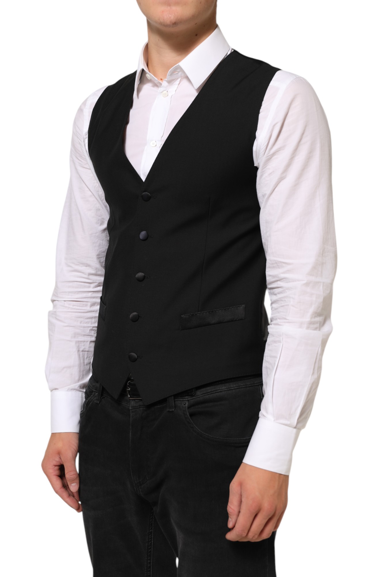 Dolce & Gabbana Black Wool Dress Formal Men Waistcoat Vest - Image 3