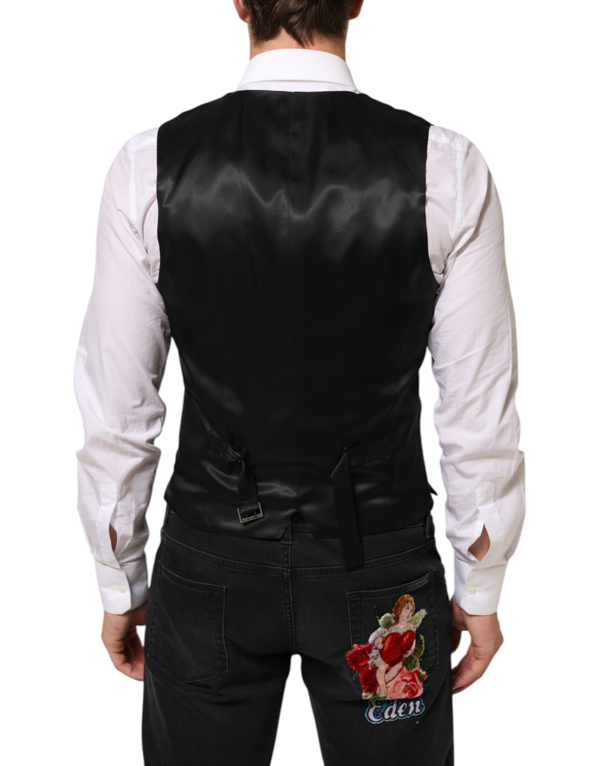 Dolce & Gabbana Black Wool Dress Formal Men Waistcoat Vest - Image 4