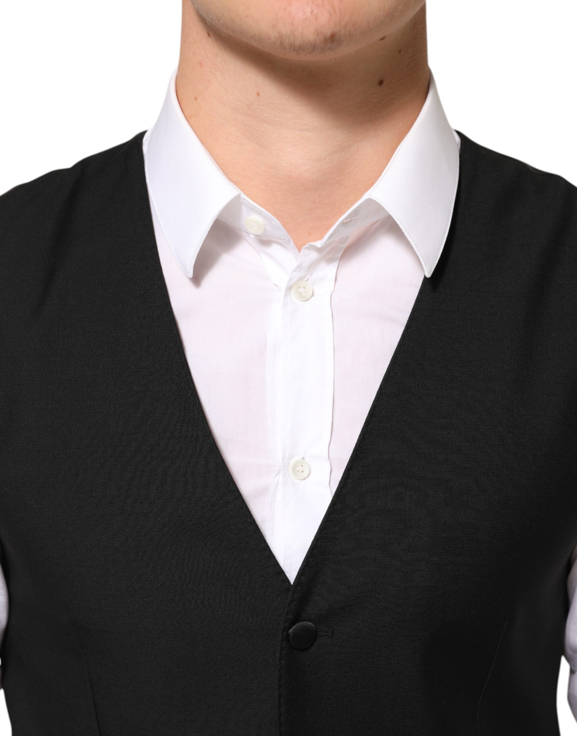 Dolce & Gabbana Black Wool Dress Formal Men Waistcoat Vest - Image 5
