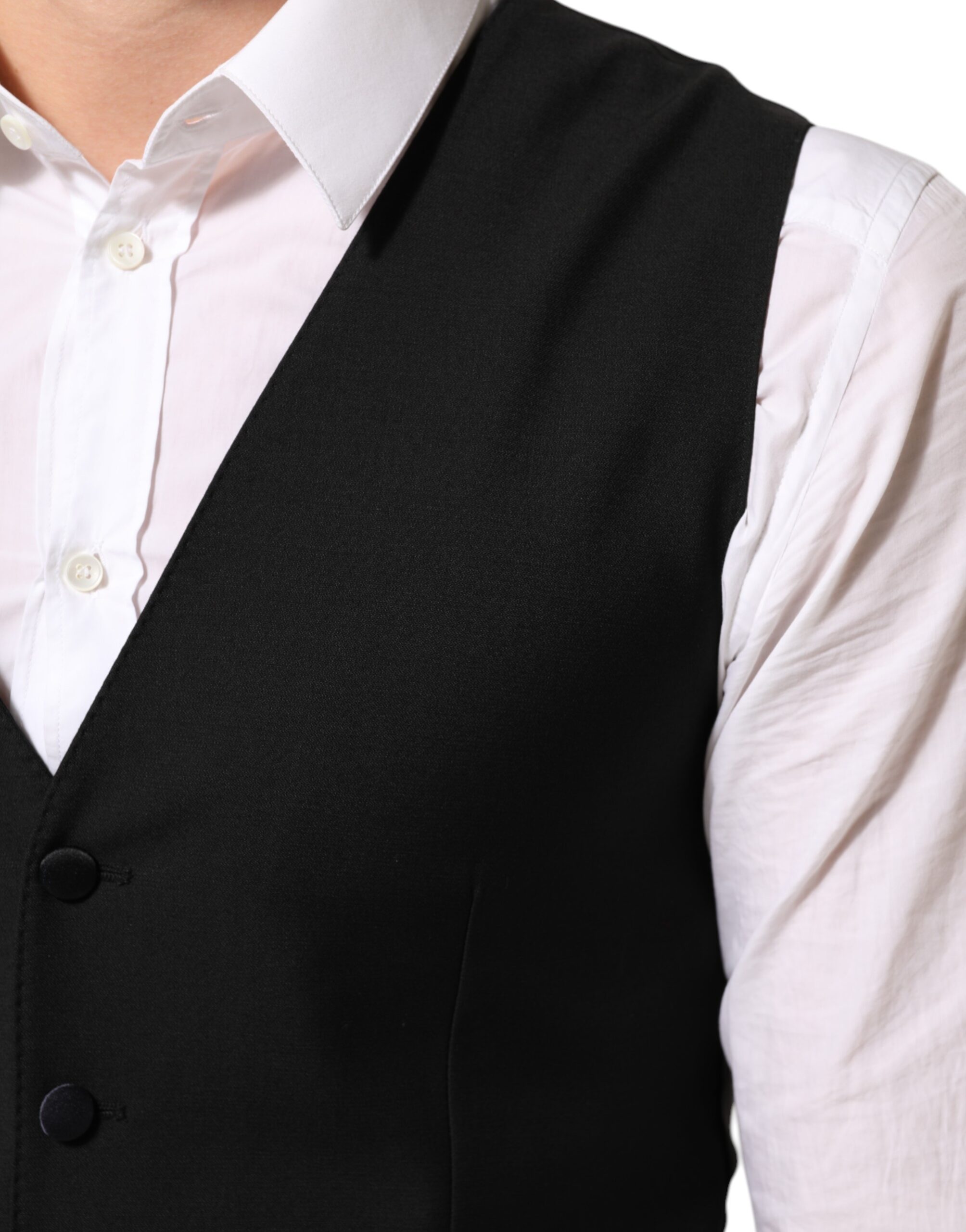 Dolce & Gabbana Black Wool Dress Formal Men Waistcoat Vest - Image 6
