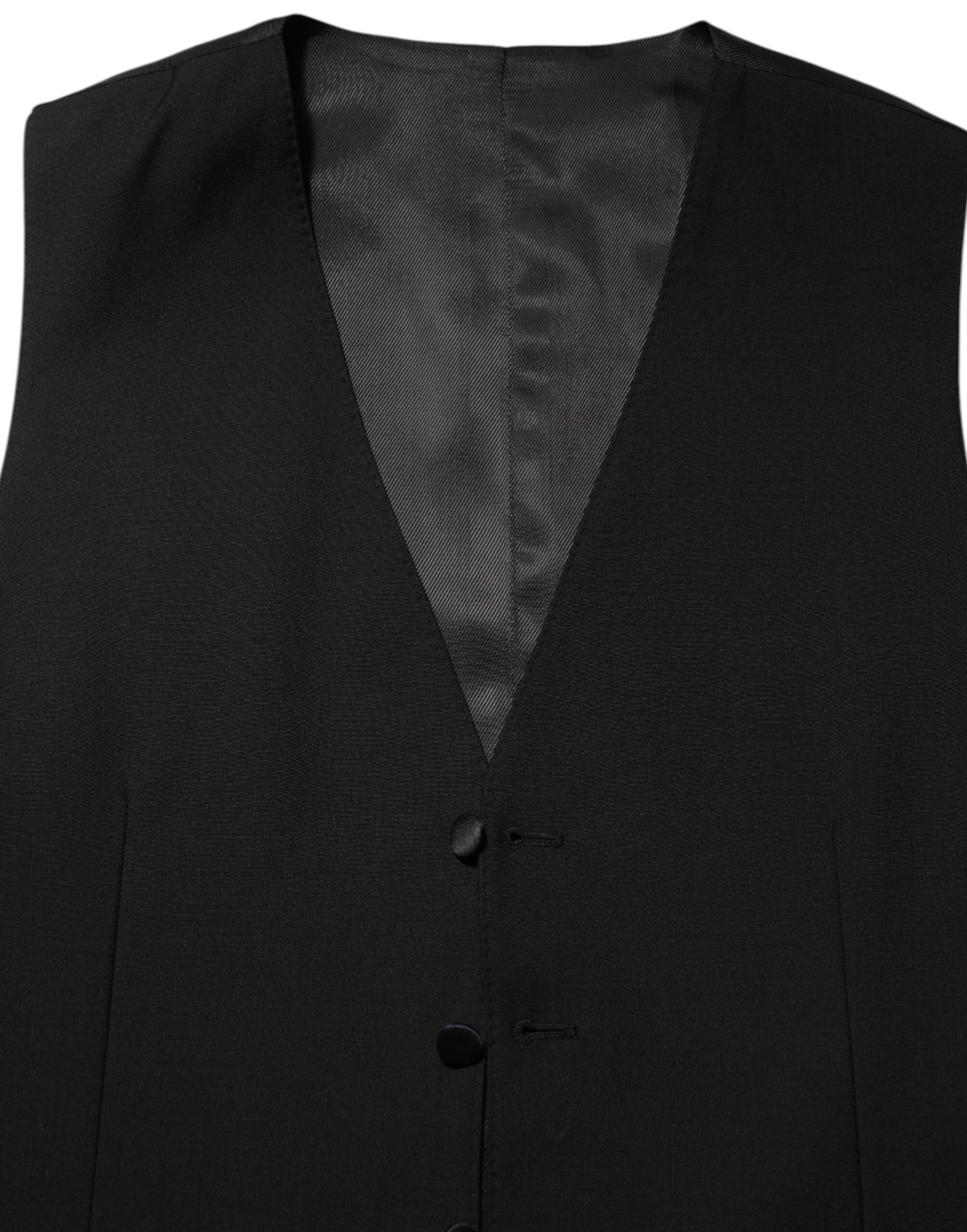 Dolce & Gabbana Black Wool Dress Formal Men Waistcoat Vest - Image 7