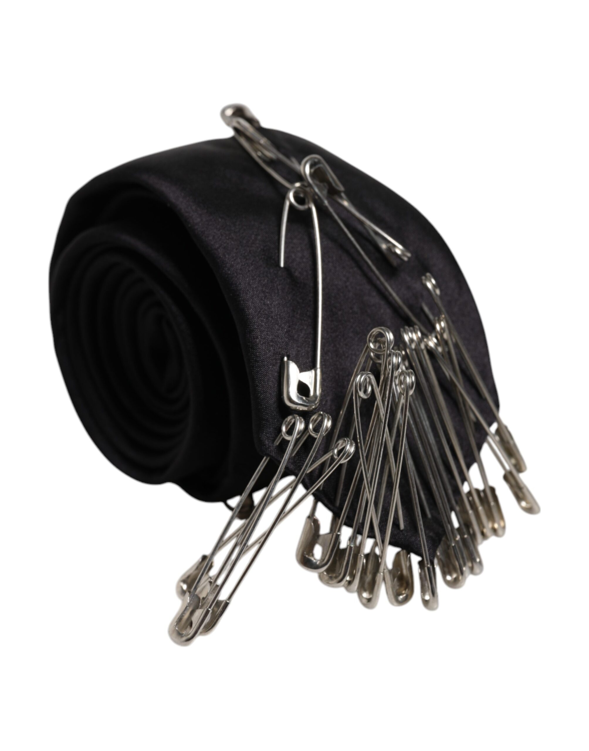 Dolce & Gabbana Black Safety Pins Silk Adjustable Necktie Accessory Tie - Image 2