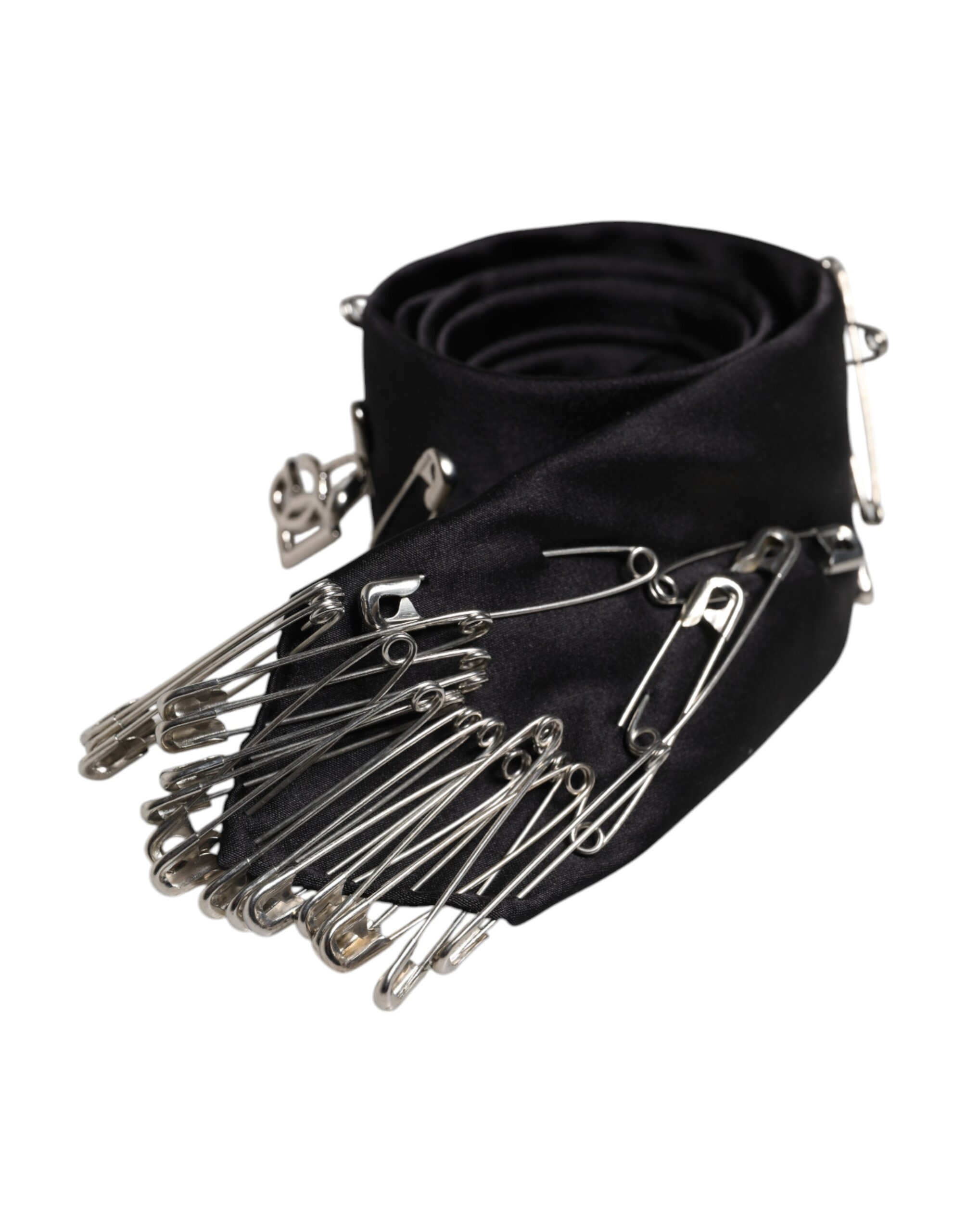 Dolce & Gabbana Black Safety Pins Silk Adjustable Necktie Accessory Tie - Image 3