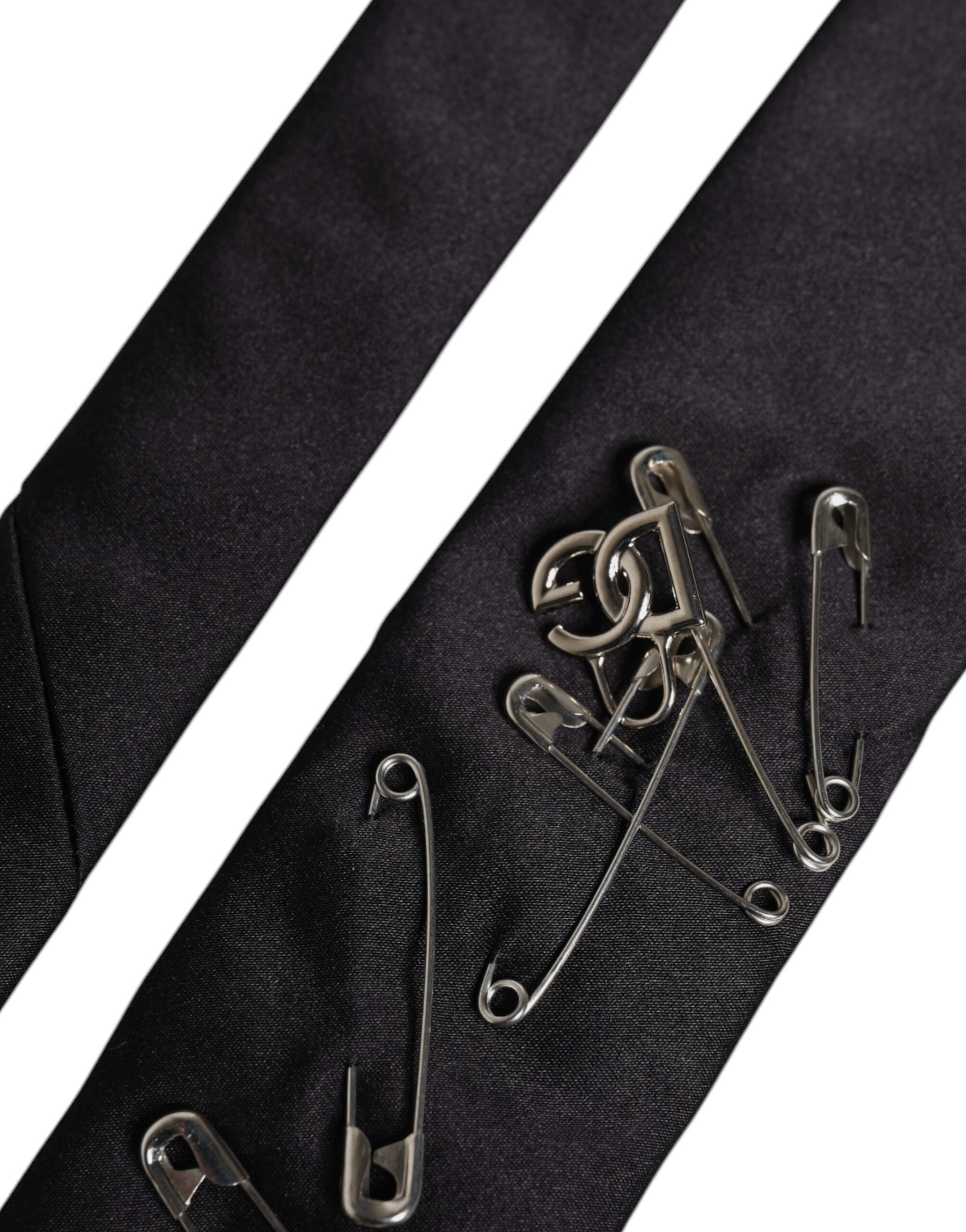 Dolce & Gabbana Black Safety Pins Silk Adjustable Necktie Accessory Tie - Image 6