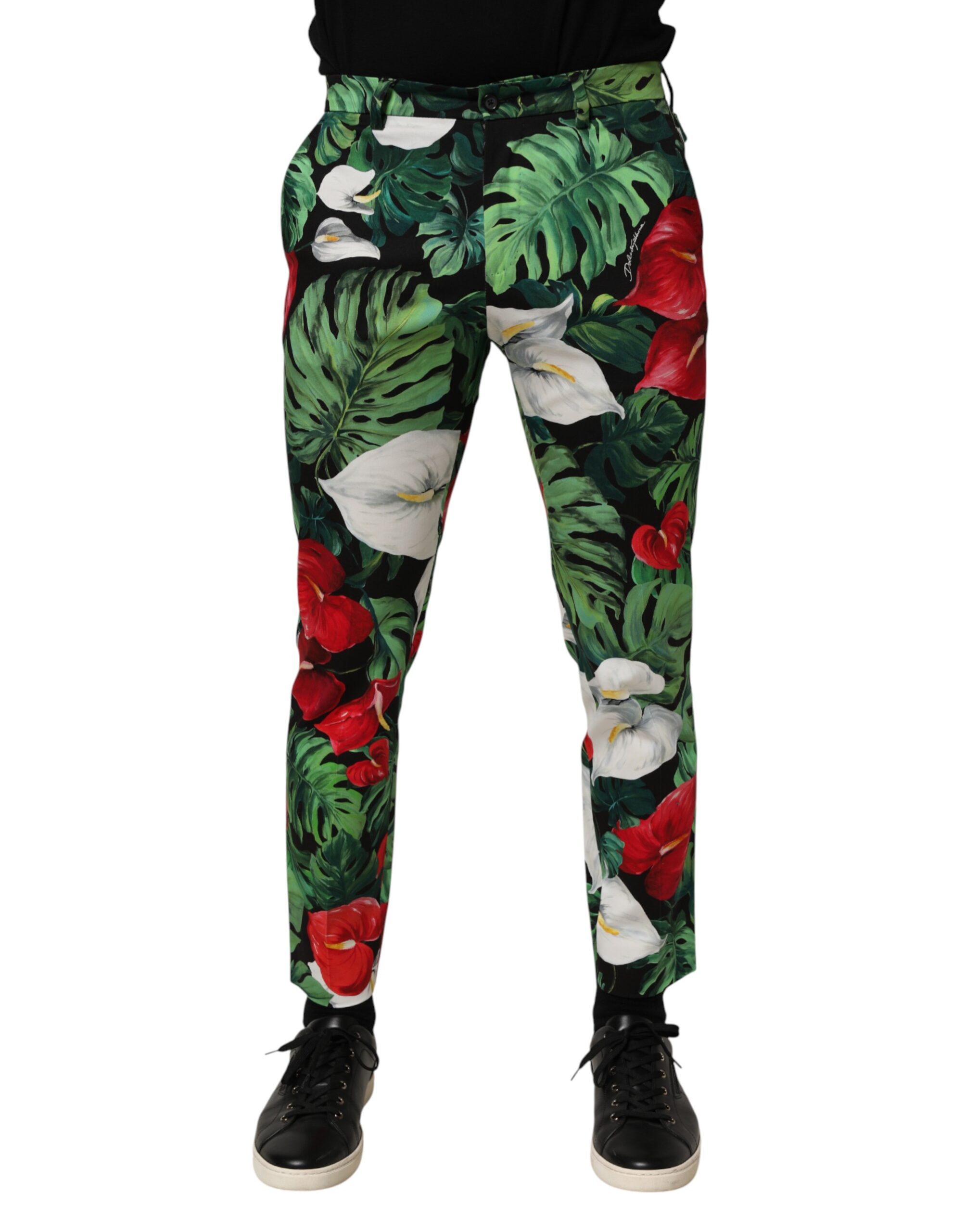 Dolce & Gabbana Multicolor Floral Print Cotton Tapered Pants - Image 2