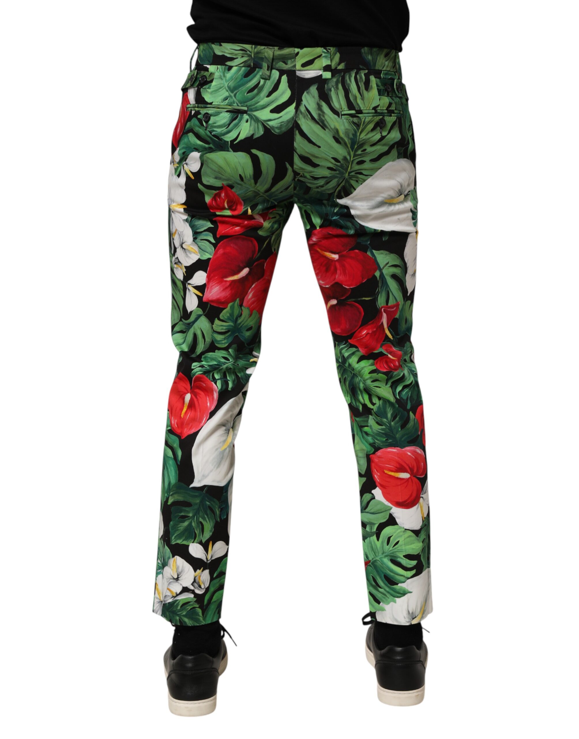 Dolce & Gabbana Multicolor Floral Print Cotton Tapered Pants - Image 4