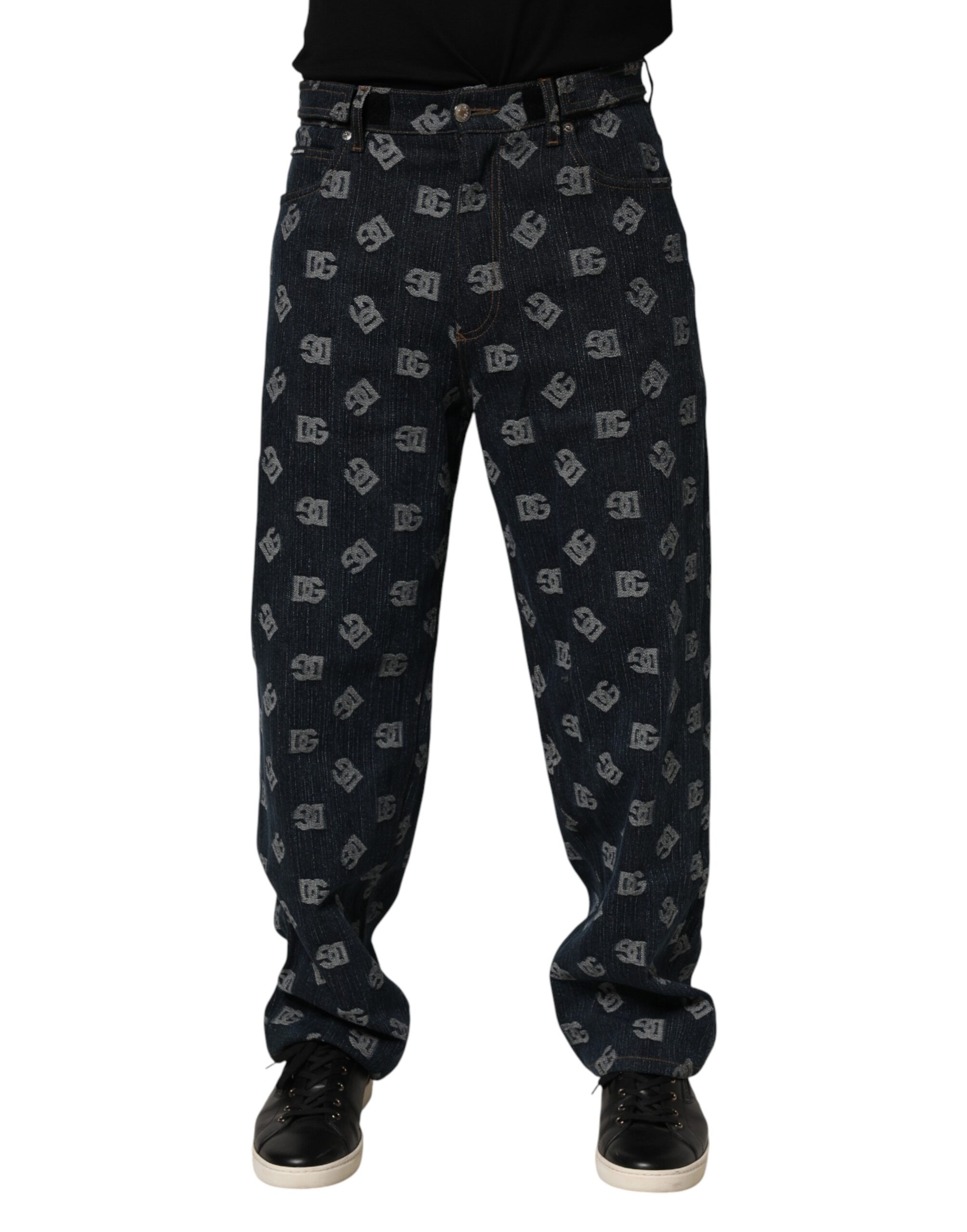 Dolce & Gabbana Blue Logo Print Straight Denim Men Jeans - Image 2