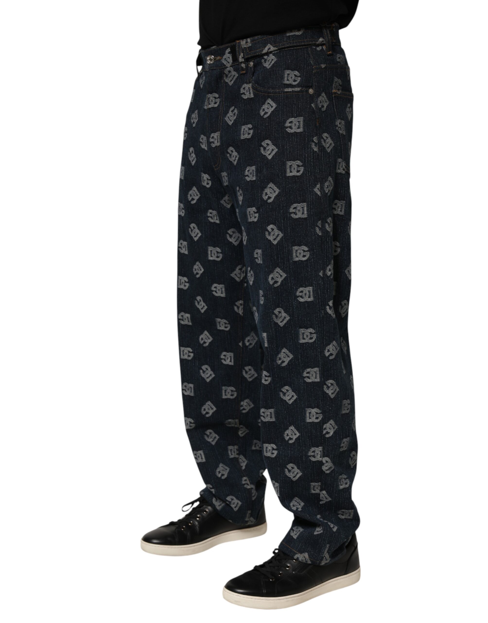 Dolce & Gabbana Blue Logo Print Straight Denim Men Jeans - Image 3