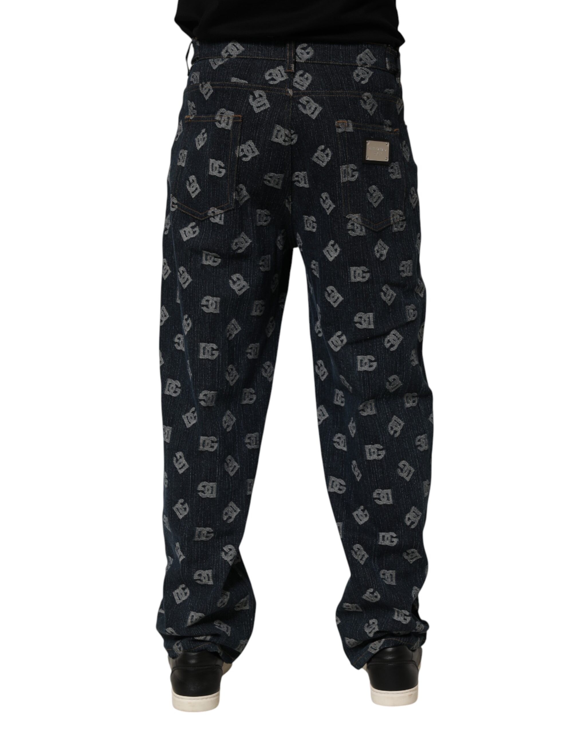 Dolce & Gabbana Blue Logo Print Straight Denim Men Jeans - Image 4