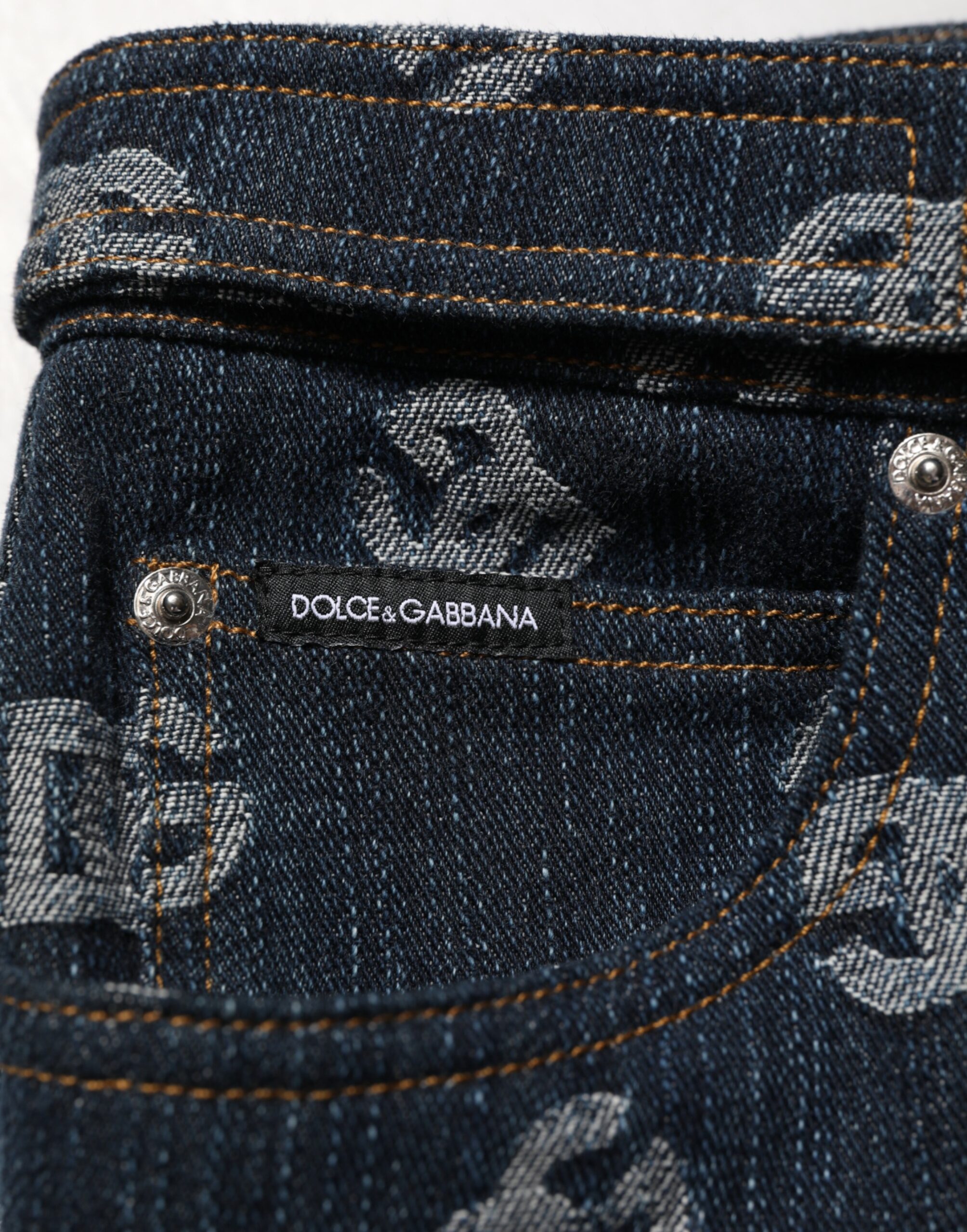 Dolce & Gabbana Blue Logo Print Straight Denim Men Jeans - Image 6