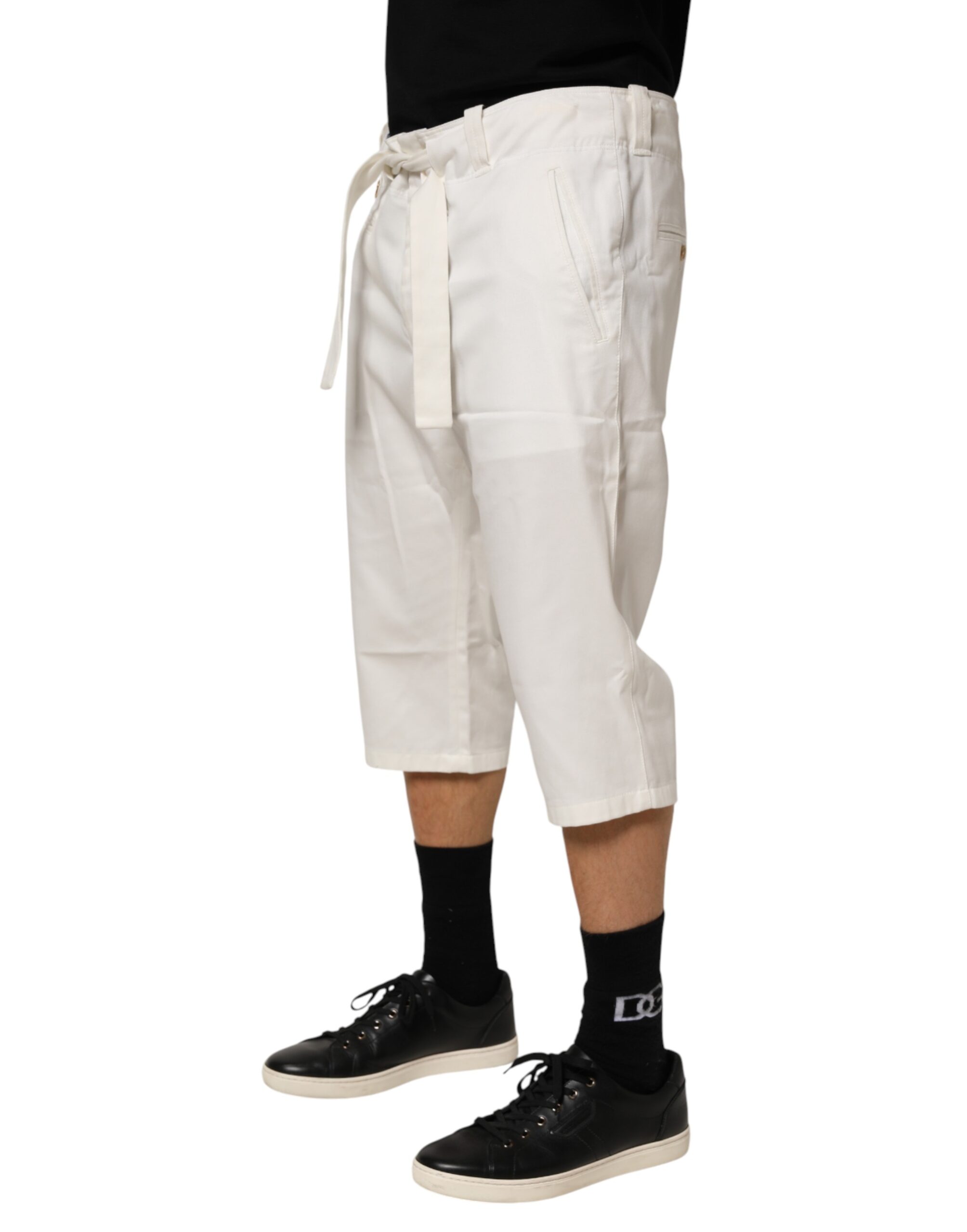 Dolce & Gabbana White Cotton Stretch Cropped Trouser Pants - Image 3