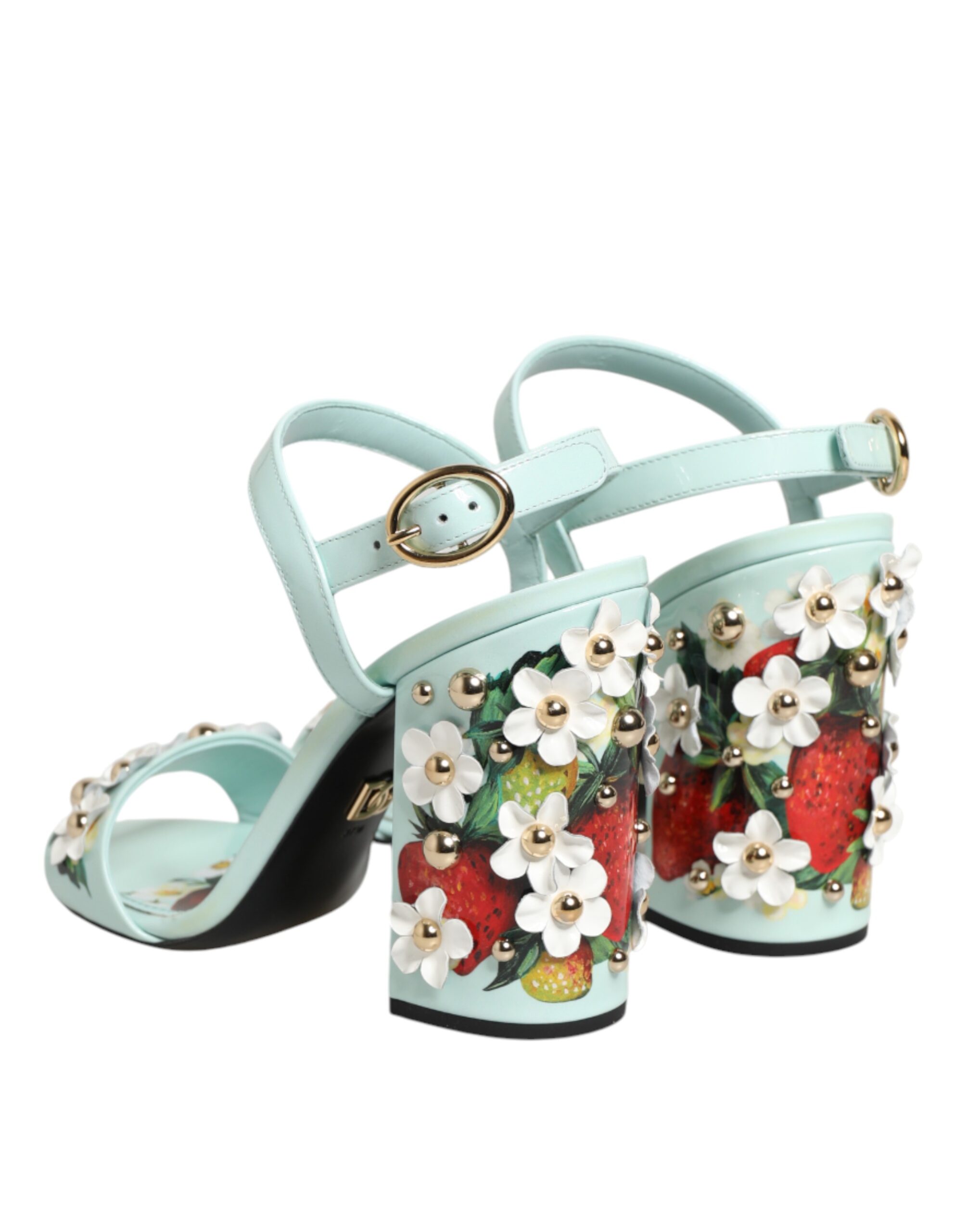 Dolce & Gabbana Mint Green Floral Studs Heels Sandals Shoes - Image 6