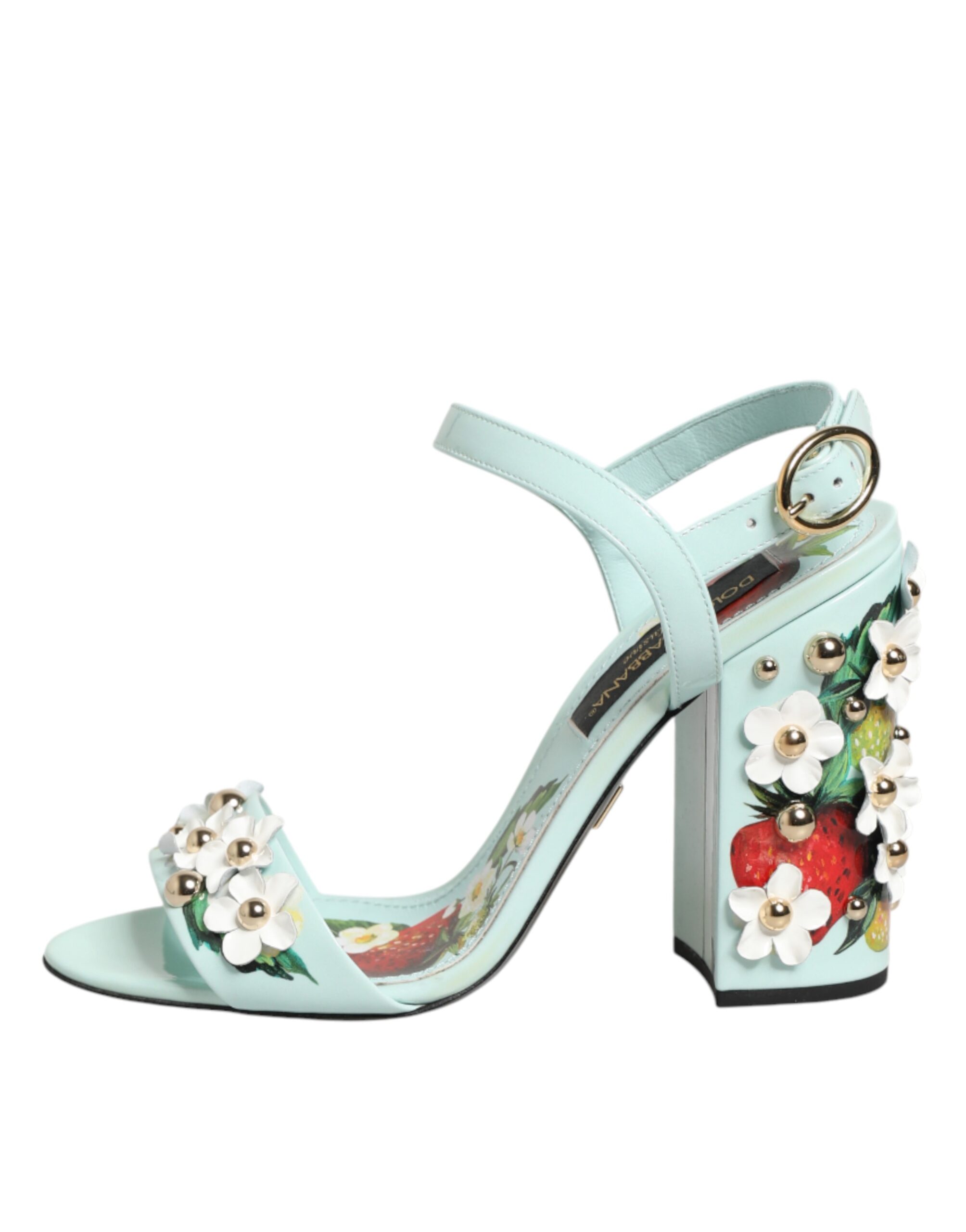Dolce & Gabbana Mint Green Floral Studs Heels Sandals Shoes - Image 7