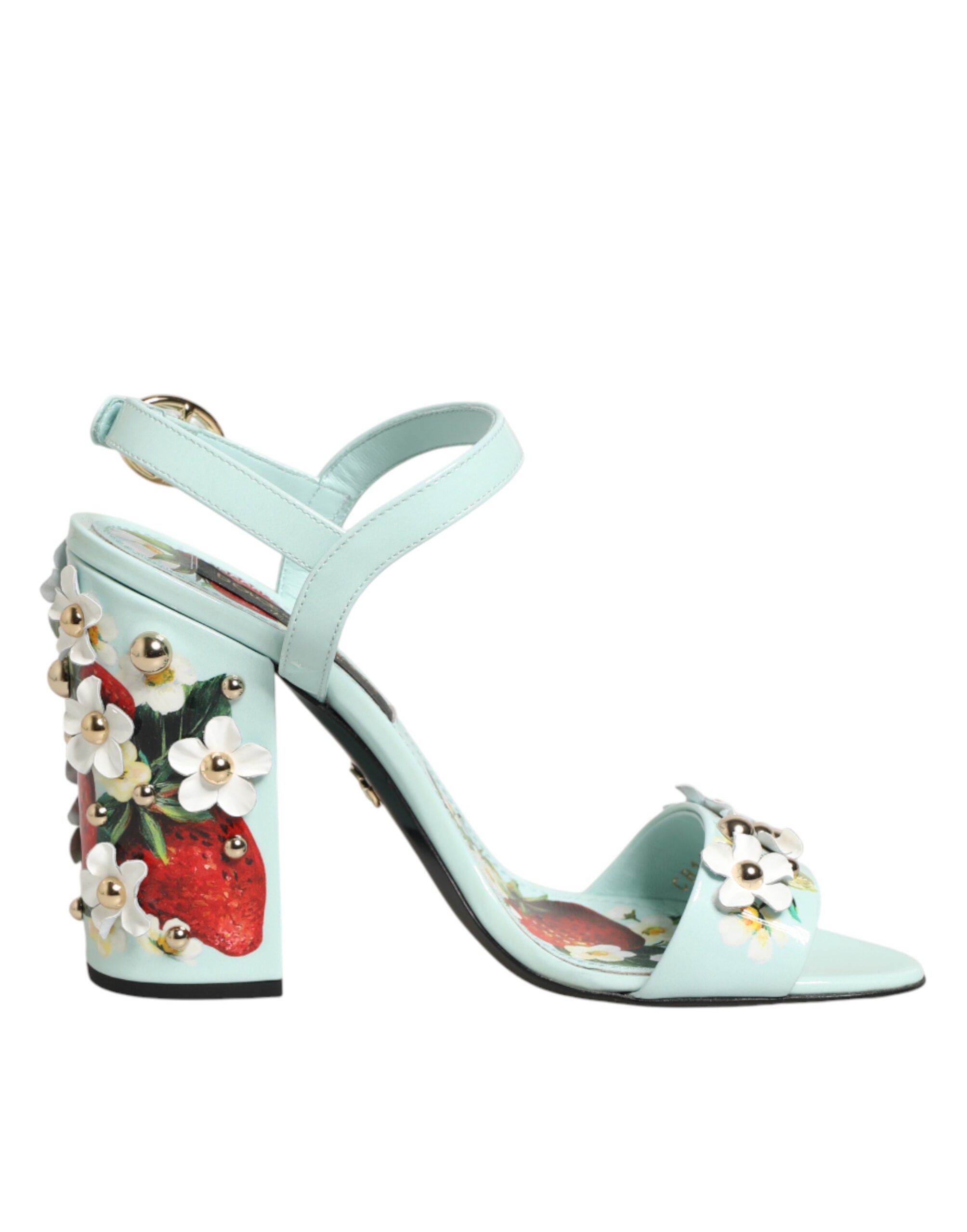 Dolce & Gabbana Mint Green Floral Studs Heels Sandals Shoes - Image 2