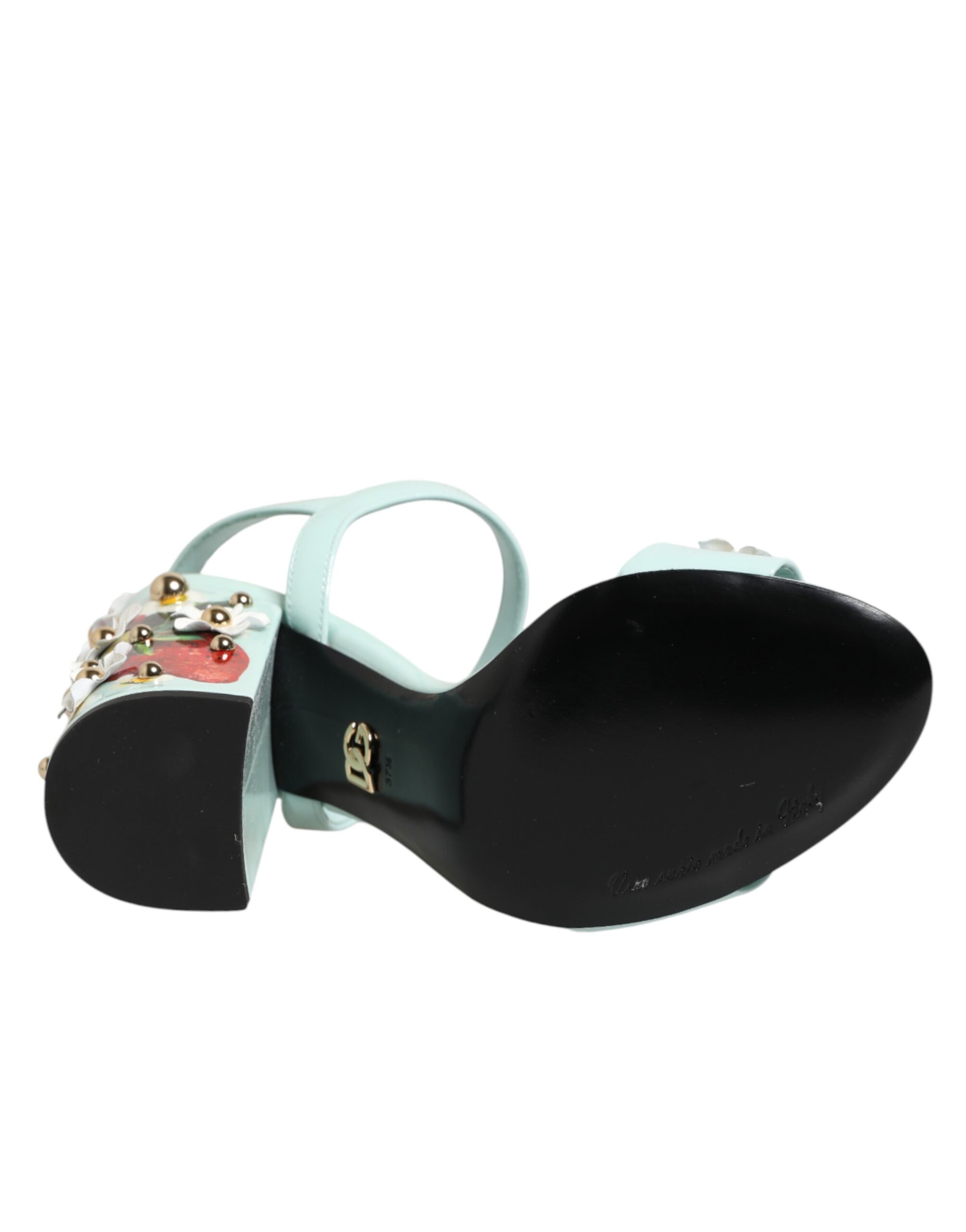 Dolce & Gabbana Mint Green Floral Studs Heels Sandals Shoes - Image 8