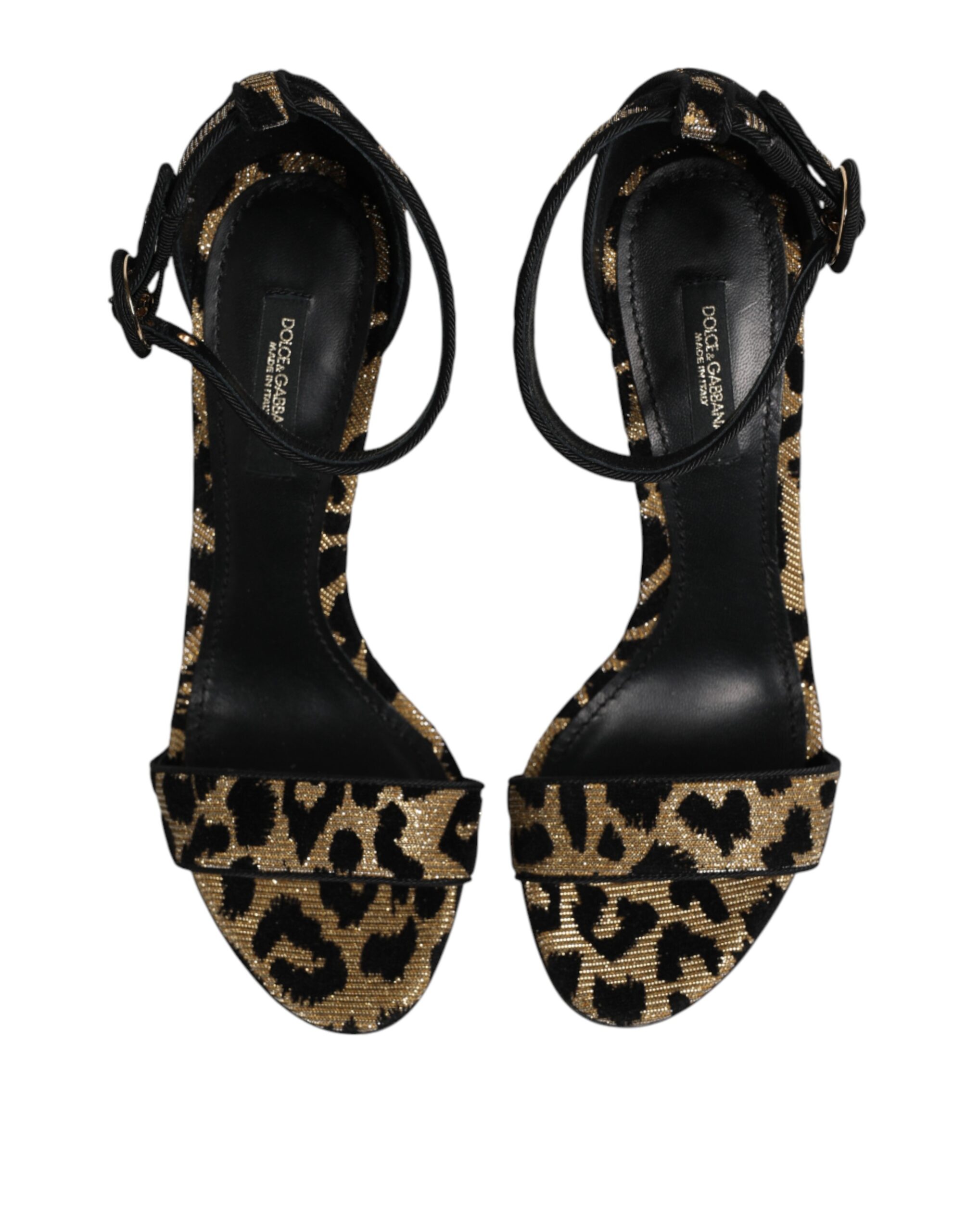 Dolce & Gabbana Gold Leopard Ankle Strap Heels Sandals Shoes - Image 4
