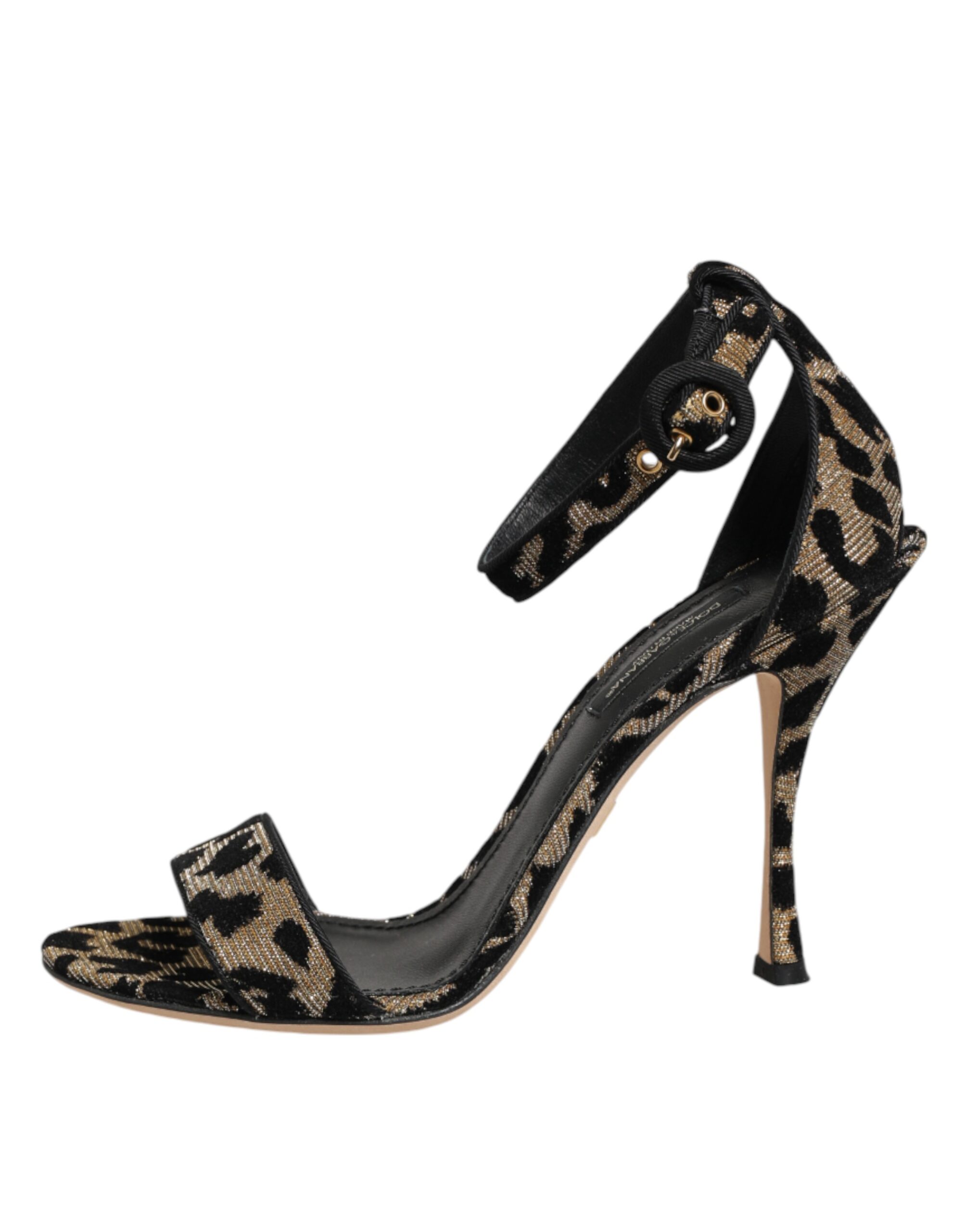 Dolce & Gabbana Gold Leopard Ankle Strap Heels Sandals Shoes - Image 7