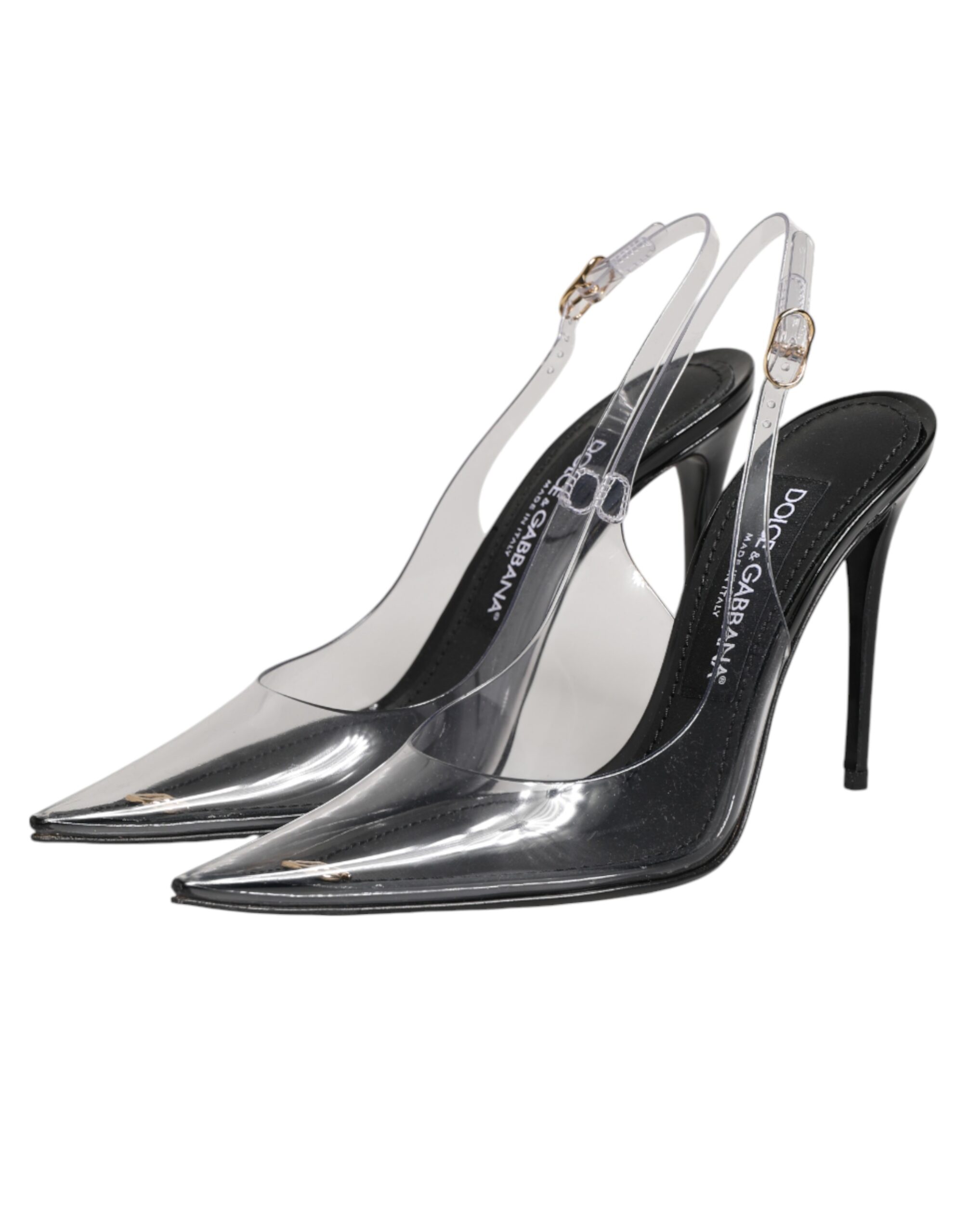 Dolce & Gabbana Black Leather Clear PVC Slingback Pumps Shoes - Image 5